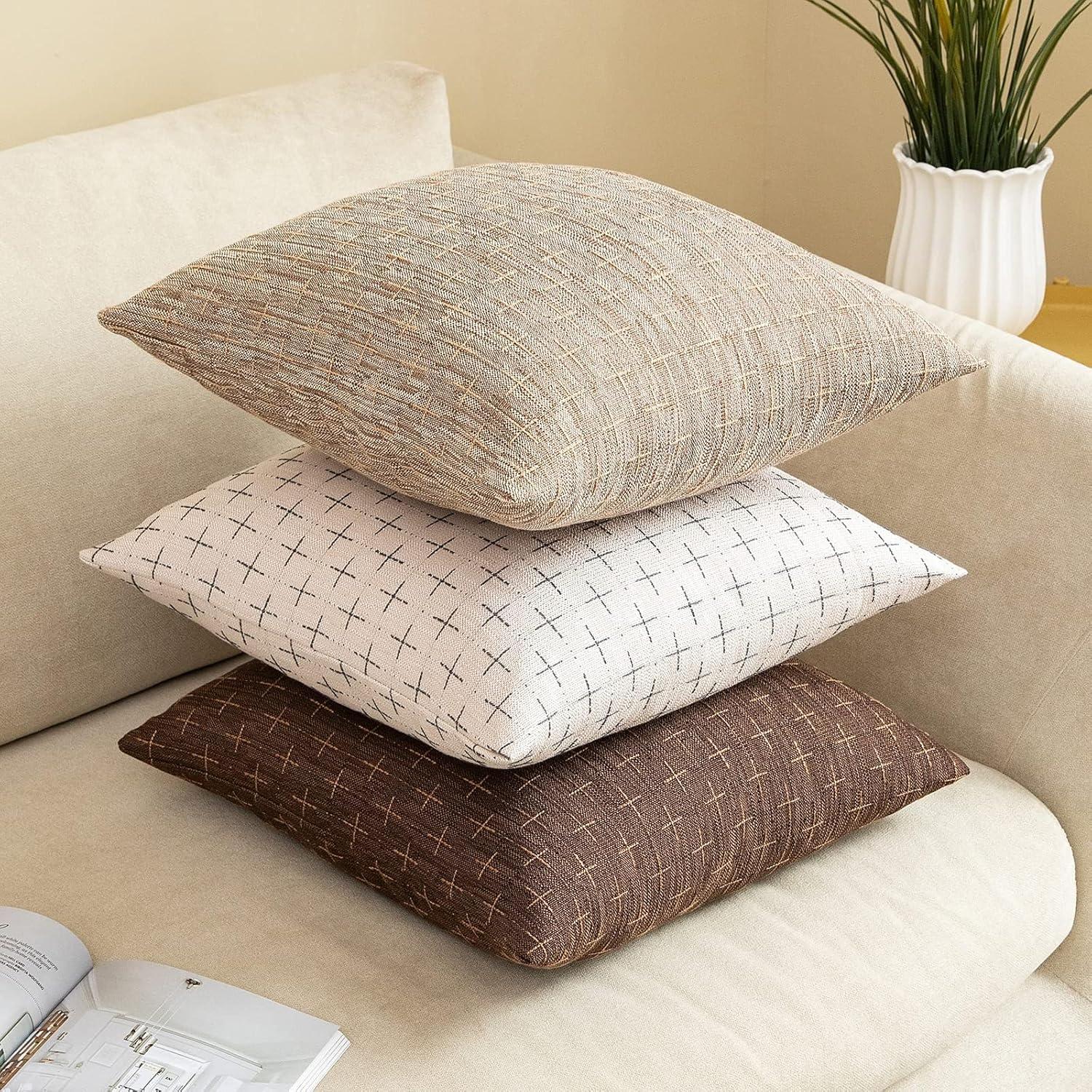 imageMIULEE Pack of 2 Decorative Burlap Linen Euro Sham Throw Pillow Covers for Sofa Couch Bed 24x24 Inch Modern Farmhouse Vintage Pillowcases Rustic Woven Textured Cushion Cover BlueBeige