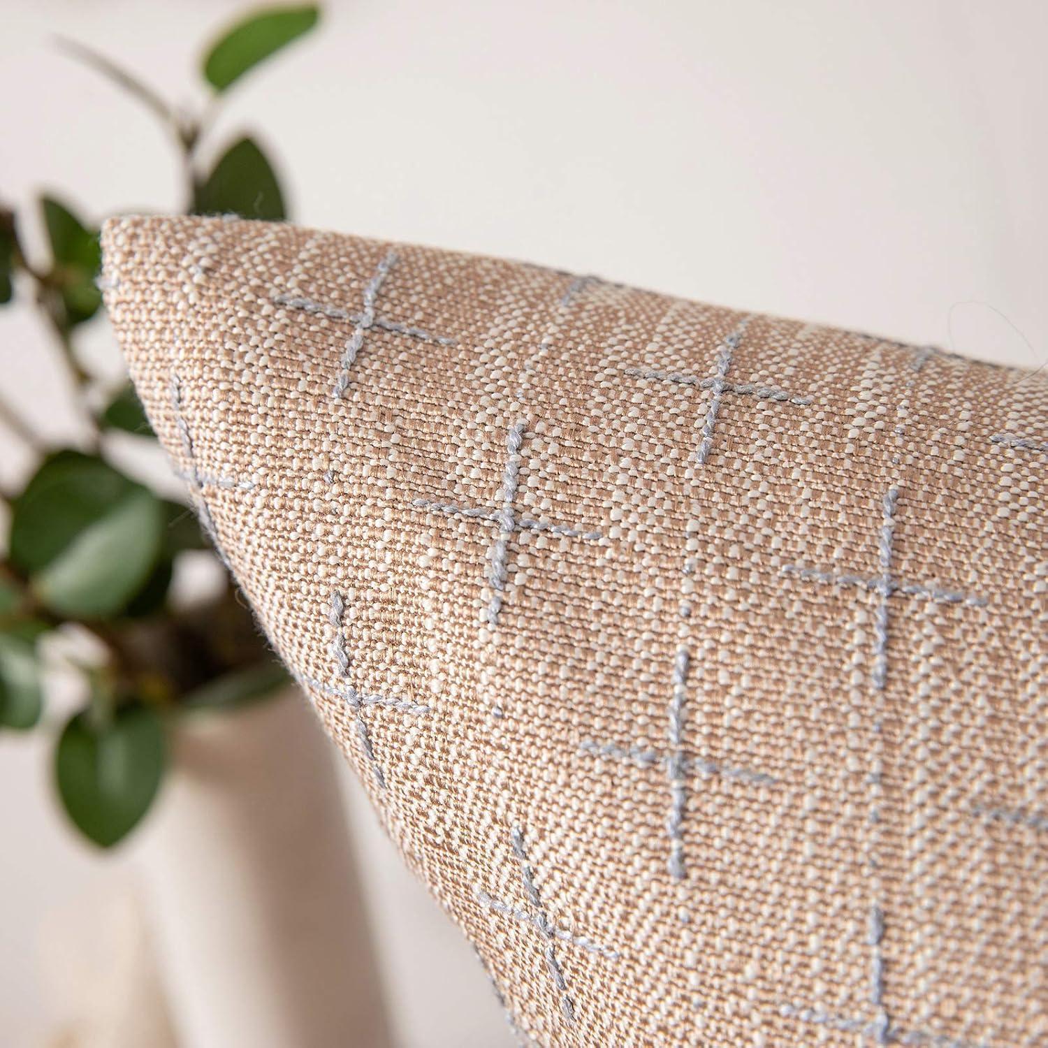 imageMIULEE Pack of 2 Decorative Burlap Linen Euro Sham Throw Pillow Covers for Sofa Couch Bed 24x24 Inch Modern Farmhouse Vintage Pillowcases Rustic Woven Textured Cushion Cover BlueTan