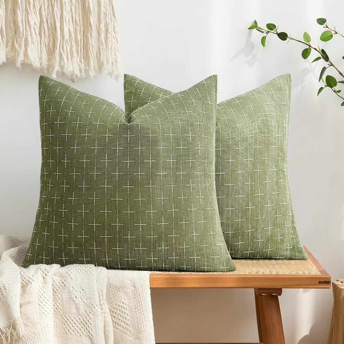 imageMIULEE Pack of 2 Decorative Burlap Linen Euro Sham Throw Pillow Covers for Sofa Couch Bed 24x24 Inch Modern Farmhouse Vintage Pillowcases Rustic Woven Textured Cushion Cover BlueSage Green