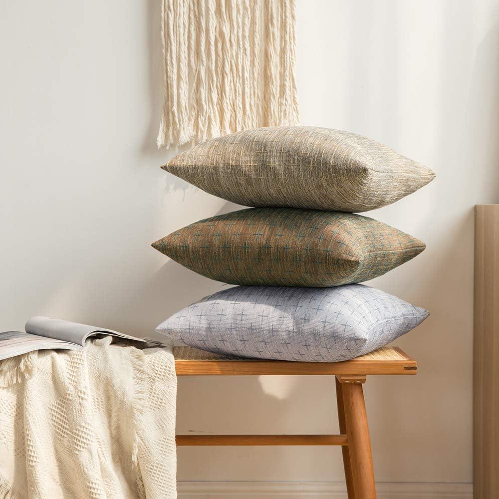 imageMIULEE Pack of 2 Decorative Burlap Linen Euro Sham Throw Pillow Covers for Sofa Couch Bed 24x24 Inch Modern Farmhouse Vintage Pillowcases Rustic Woven Textured Cushion Cover BlueSilver Grey