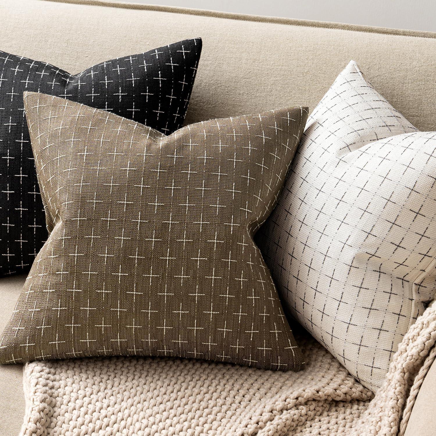 imageMIULEE Pack of 2 Decorative Burlap Linen Euro Sham Throw Pillow Covers for Sofa Couch Bed 24x24 Inch Modern Farmhouse Vintage Pillowcases Rustic Woven Textured Cushion Cover BlueTaupe