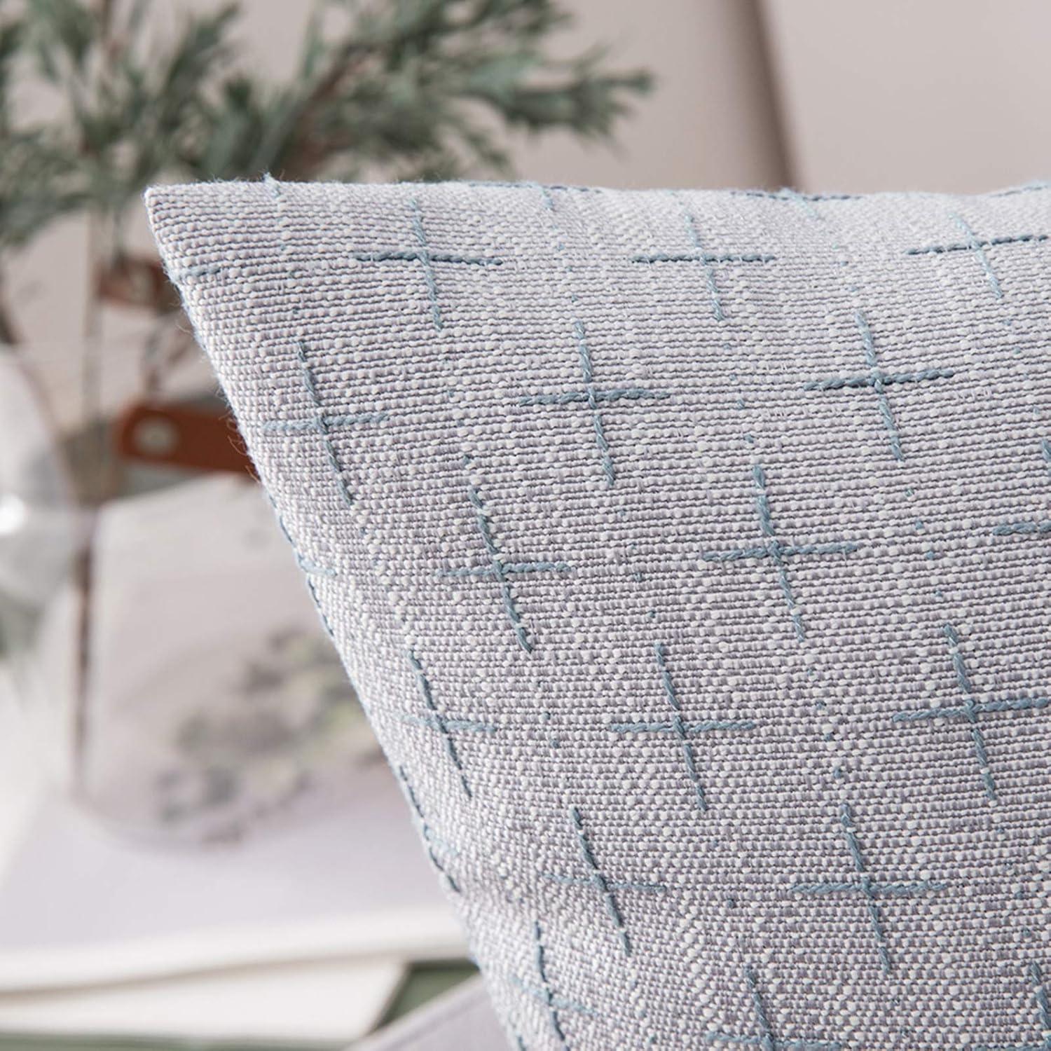 imageMIULEE Pack of 2 Decorative Burlap Linen Euro Sham Throw Pillow Covers for Sofa Couch Bed 24x24 Inch Modern Farmhouse Vintage Pillowcases Rustic Woven Textured Cushion Cover BlueSilver Grey