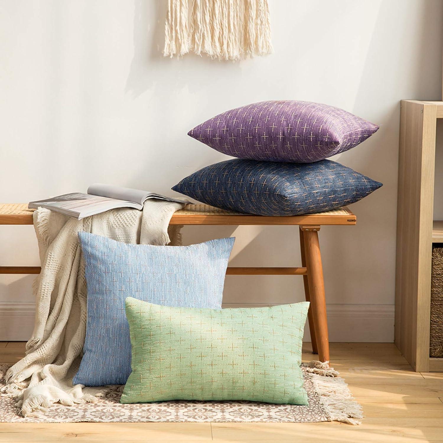 imageMIULEE Pack of 2 Decorative Burlap Linen Euro Sham Throw Pillow Covers for Sofa Couch Bed 24x24 Inch Modern Farmhouse Vintage Pillowcases Rustic Woven Textured Cushion Cover BlueLight Blue