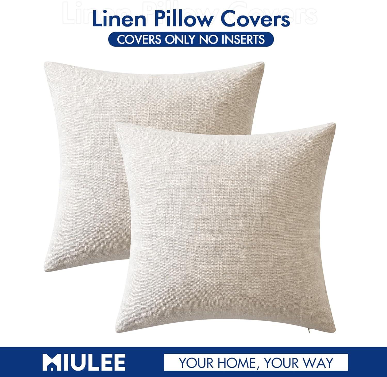 imageMIULEE Pack of 2 Decorative Farmhouse Linen Pillow Covers Rustic Boho Accent Outdoor Couch Throw Pillow Covers for Cushion Bed Sofa Living Room Home Decor 18x18 Inch IvoryIvory