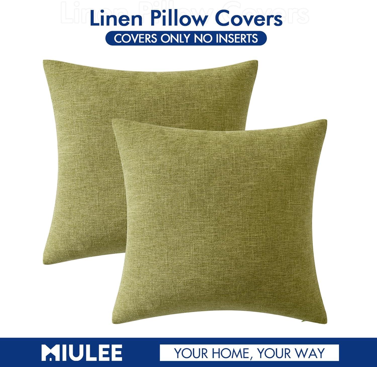 imageMIULEE Pack of 2 Decorative Farmhouse Linen Pillow Covers Rustic Boho Accent Outdoor Couch Throw Pillow Covers for Cushion Bed Sofa Living Room Home Decor 20x20 Inch NeutralSage Green