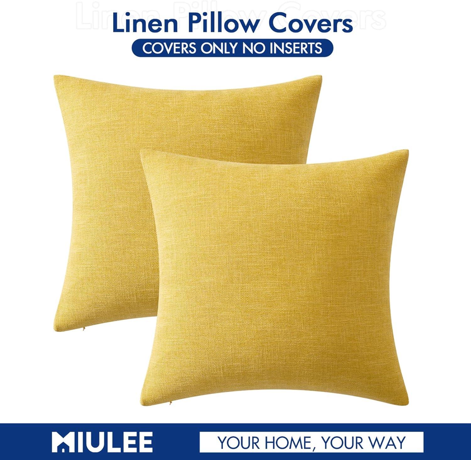 imageMIULEE Pack of 2 Decorative Farmhouse Linen Pillow Covers Rustic Boho Accent Outdoor Couch Throw Pillow Covers for Cushion Bed Sofa Living Room Home Decor 18x18 Inch IvoryYellow