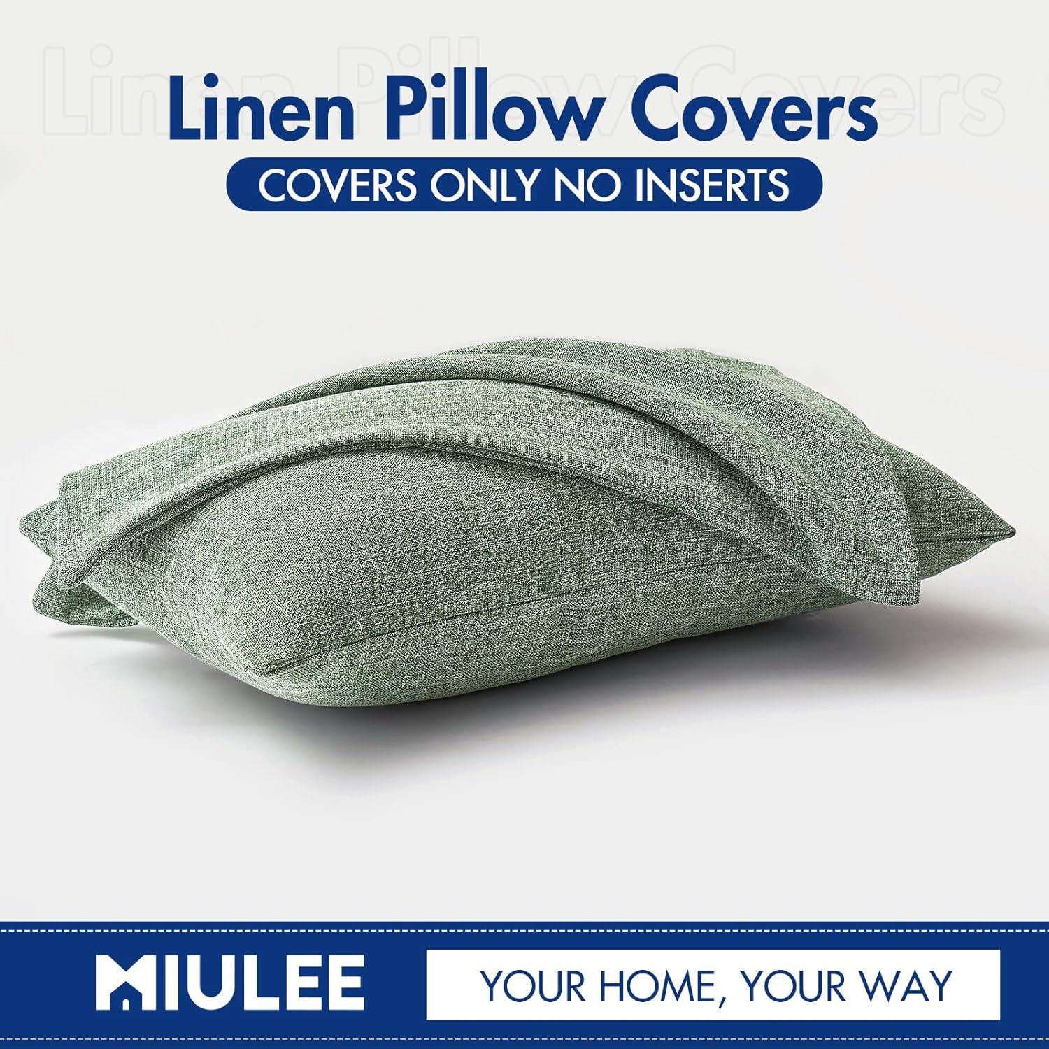 imageMIULEE Pack of 2 Decorative Linen Burlap Textured Pillow Covers Farmhouse Boho Accent Pillowcases Spring Home Decor for Couch Sofa Bedroom Living Room 18x18 Inch Light Olive GreenSage Green