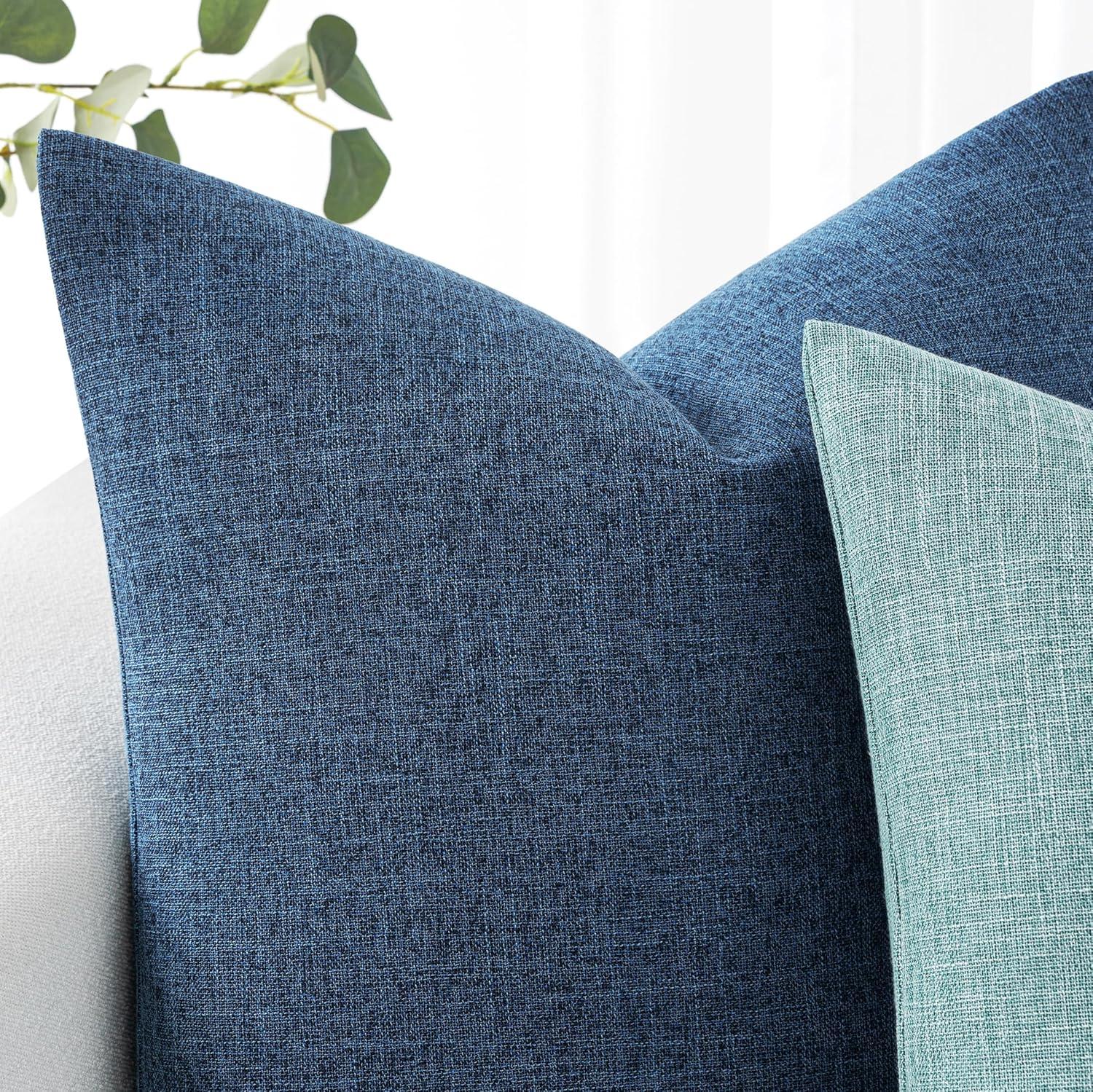 imageMIULEE Pack of 2 Decorative Linen Burlap Textured Pillow Covers Farmhouse Boho Accent Pillowcases Spring Home Decor for Couch Sofa Bedroom Living Room 18x18 Inch Light Olive GreenBlue