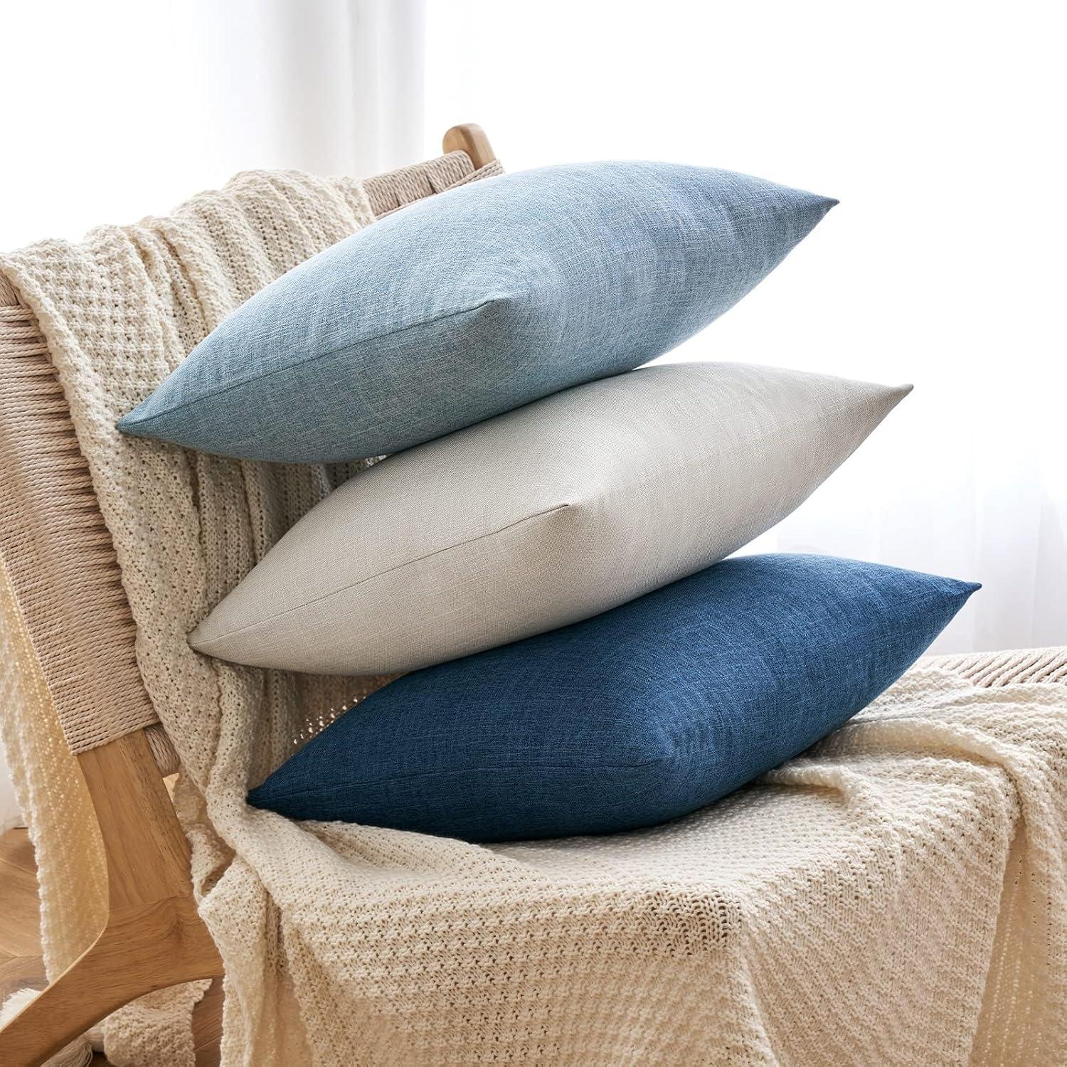 imageMIULEE Pack of 2 Decorative Linen Burlap Textured Pillow Covers Farmhouse Boho Accent Pillowcases Spring Home Decor for Couch Sofa Bedroom Living Room 18x18 Inch Light Olive GreenBlue