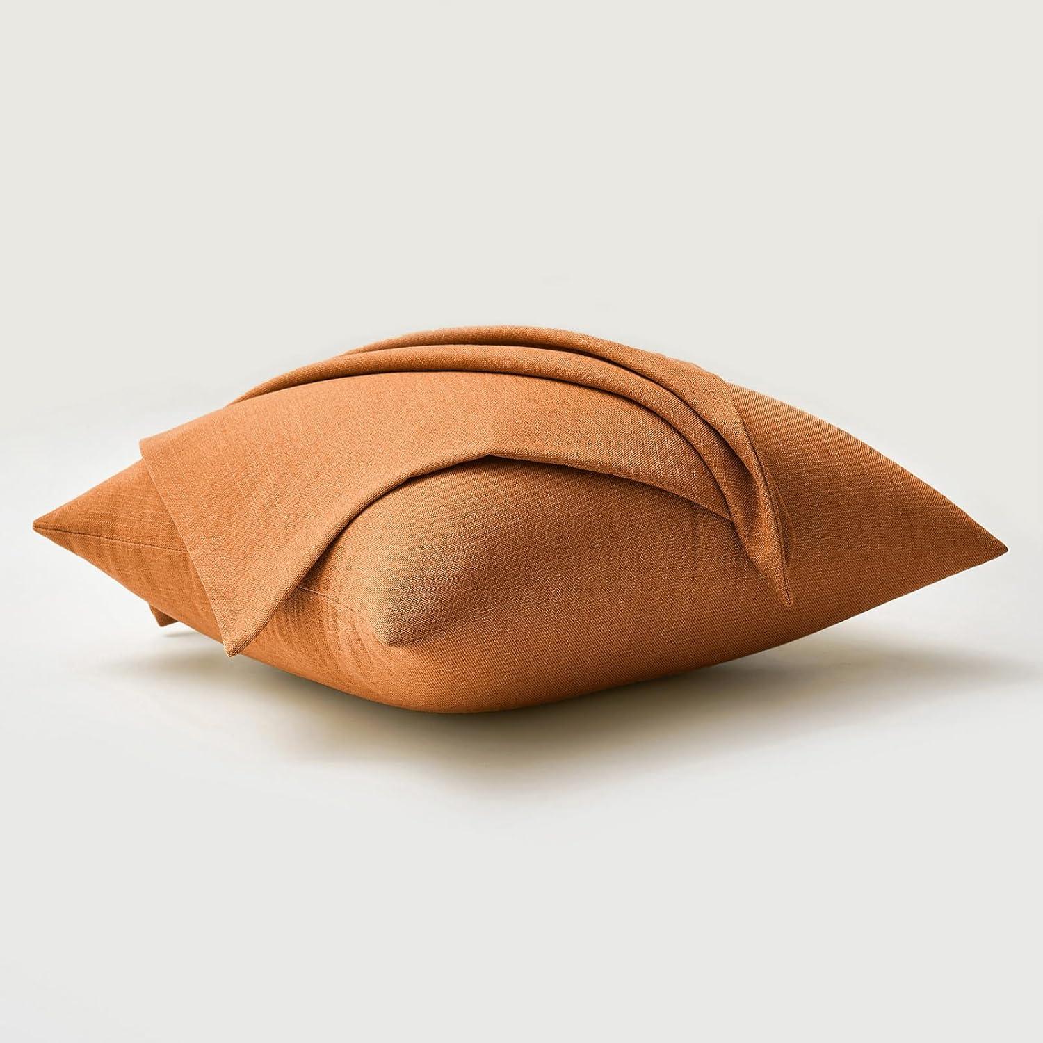 imageMIULEE Pack of 2 Decorative Linen Burlap Textured Pillow Covers Farmhouse Boho Accent Pillowcases Spring Home Decor for Couch Sofa Bedroom Living Room 18x18 Inch Light Olive GreenBurnt Orange