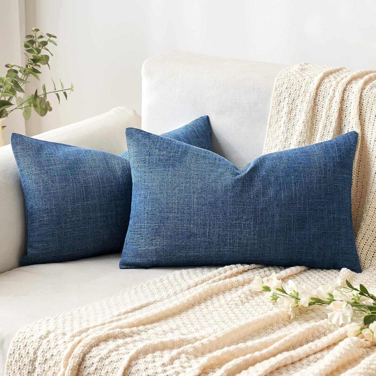 imageMIULEE Pack of 2 Decorative Linen Burlap Textured Pillow Covers Farmhouse Boho Accent Pillowcases Spring Home Decor for Couch Sofa Bedroom Living Room 18x18 Inch Light Olive GreenBlue