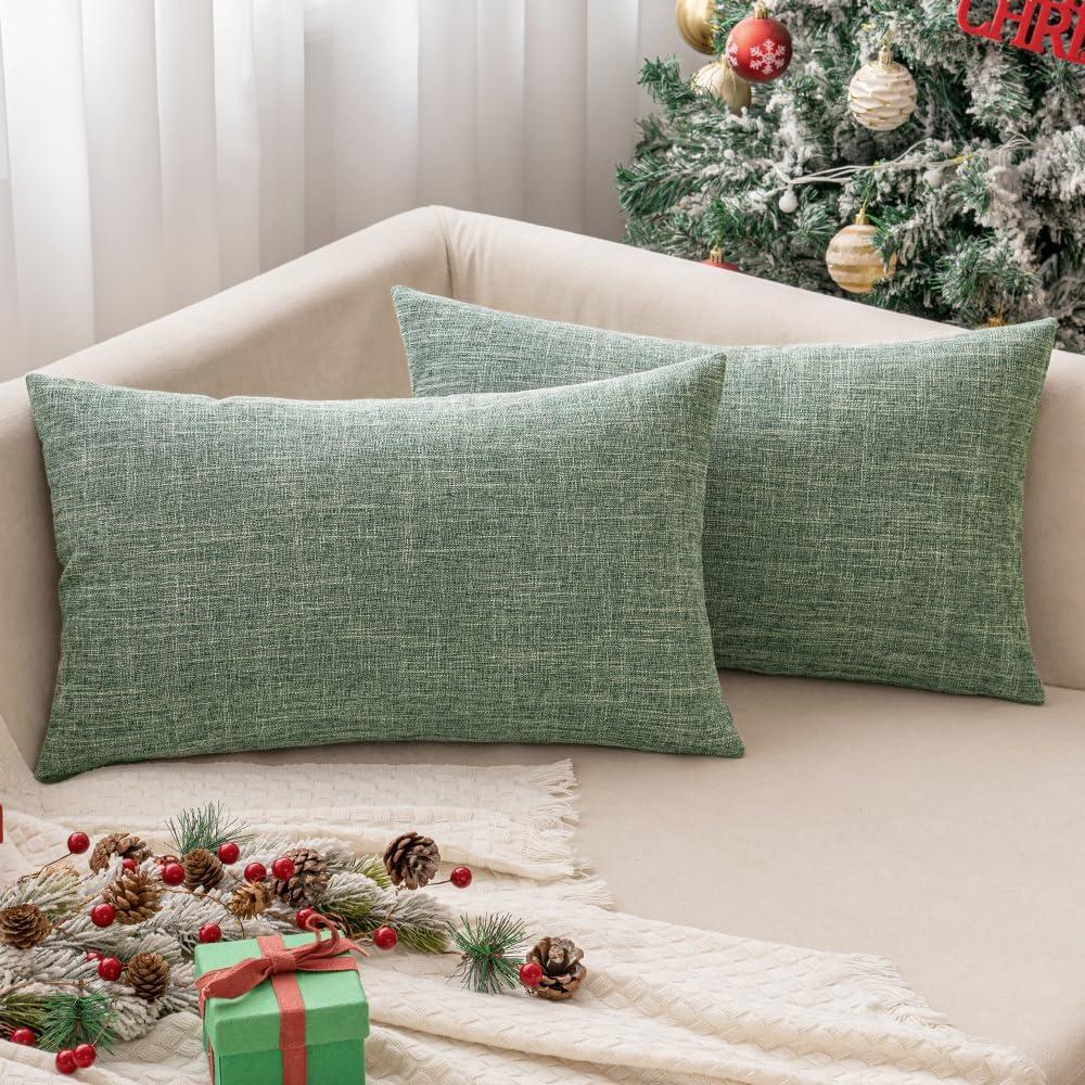 imageMIULEE Pack of 2 Decorative Linen Burlap Textured Pillow Covers Farmhouse Boho Accent Pillowcases Spring Home Decor for Couch Sofa Bedroom Living Room 18x18 Inch Light Olive GreenSage Green