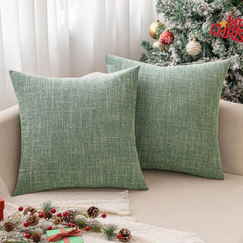imageMIULEE Pack of 2 Decorative Linen Burlap Textured Pillow Covers Farmhouse Boho Accent Pillowcases Spring Home Decor for Couch Sofa Bedroom Living Room 18x18 Inch Light Olive GreenSage Green