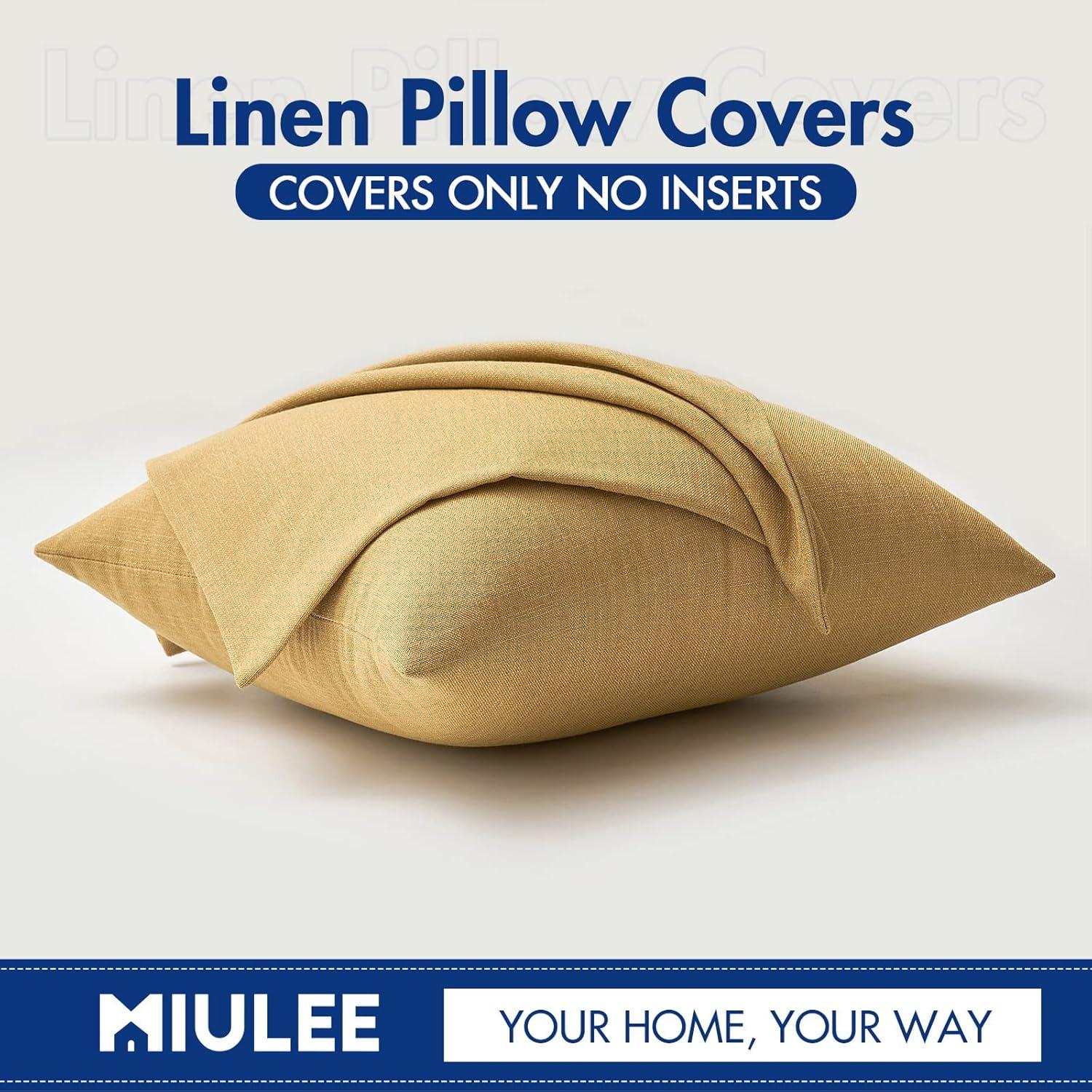 imageMIULEE Pack of 2 Decorative Linen Burlap Textured Pillow Covers Farmhouse Boho Accent Pillowcases Spring Home Decor for Couch Sofa Bedroom Living Room 18x18 Inch Light Olive GreenMustard Yellow