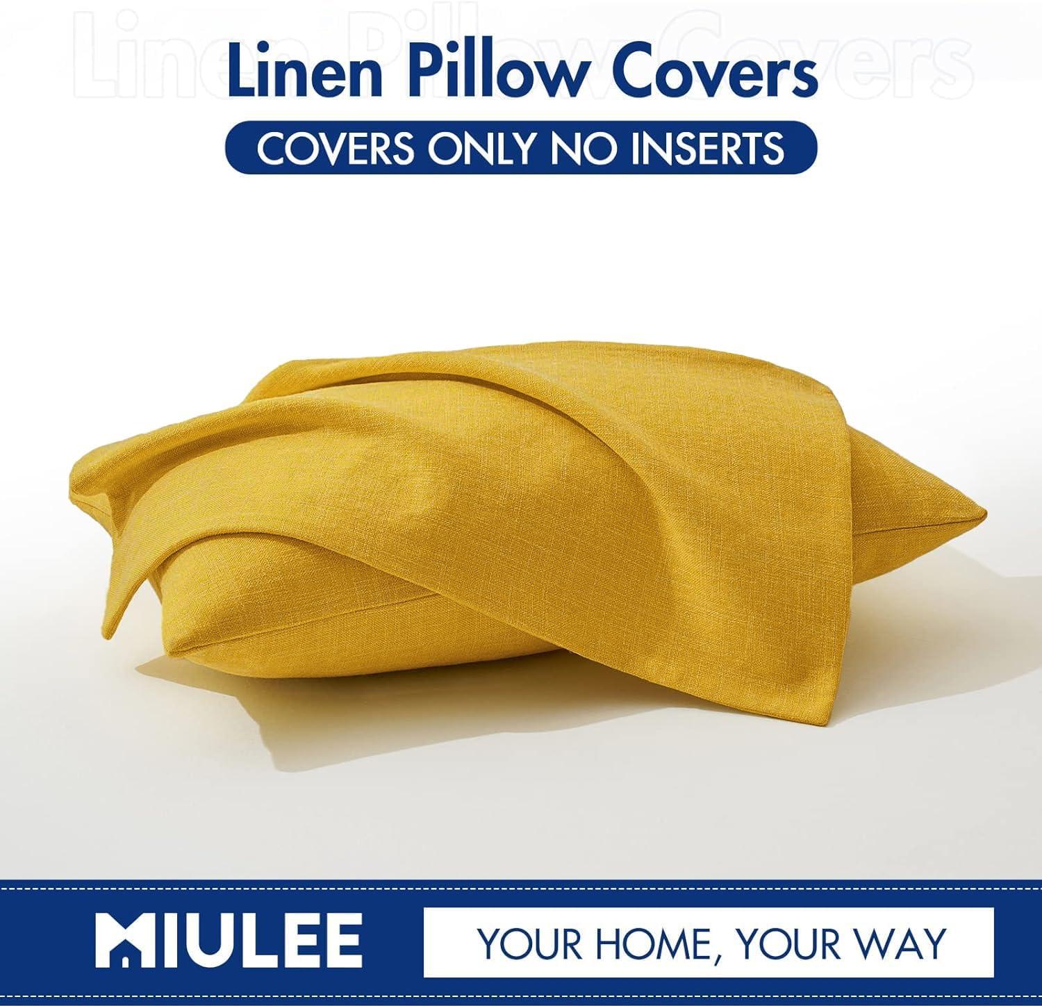 imageMIULEE Pack of 2 Decorative Linen Burlap Textured Pillow Covers Farmhouse Boho Accent Pillowcases Spring Home Decor for Couch Sofa Bedroom Living Room 18x18 Inch Light Olive GreenBright Yellow