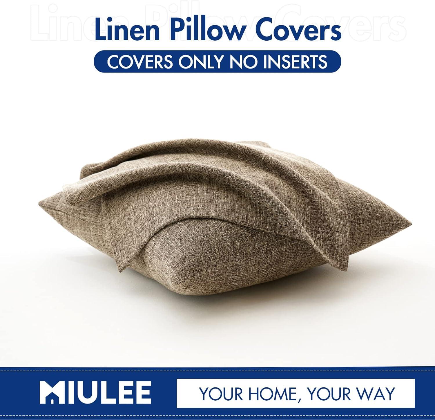 imageMIULEE Pack of 2 Decorative Linen Burlap Textured Pillow Covers Farmhouse Boho Accent Pillowcases Spring Home Decor for Couch Sofa Bedroom Living Room 18x18 Inch Light Olive GreenBrown