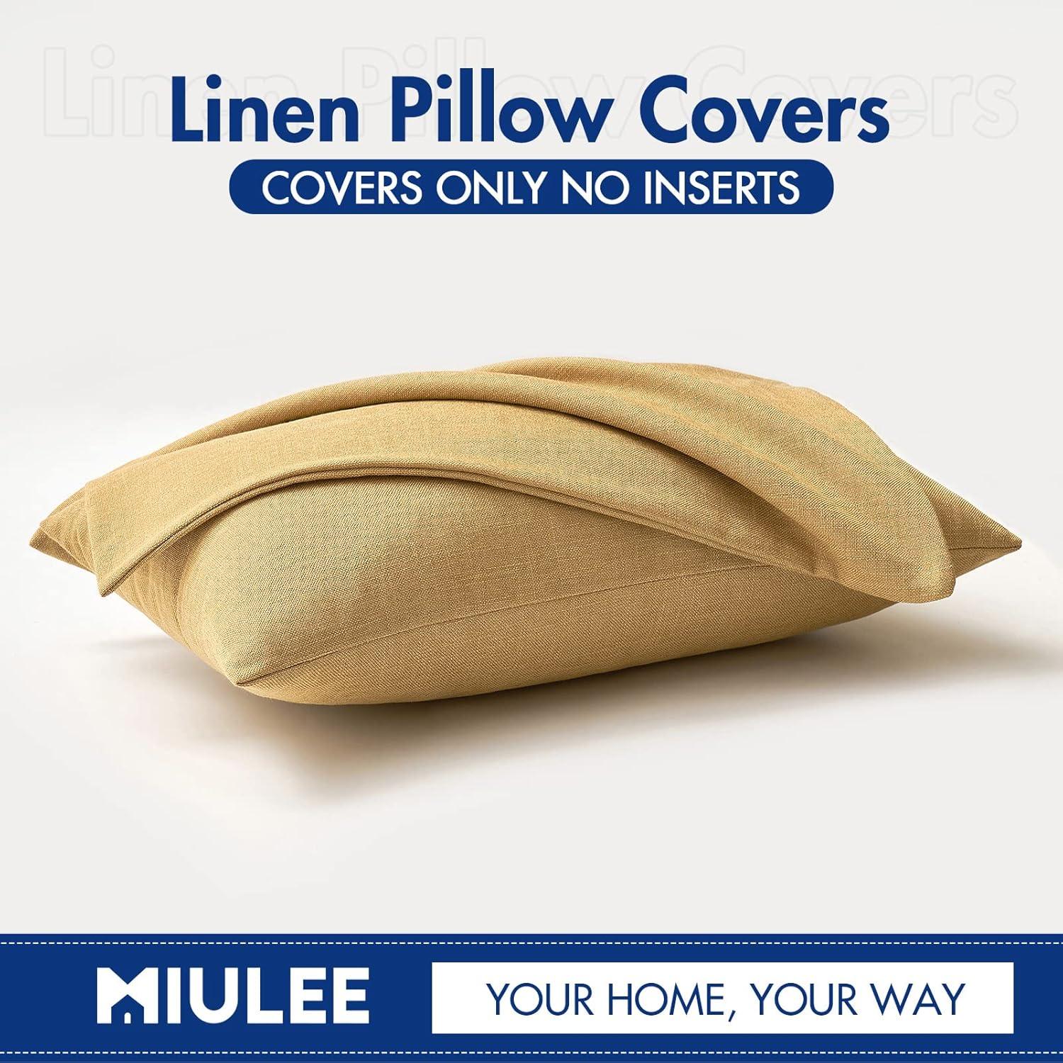 imageMIULEE Pack of 2 Decorative Linen Burlap Textured Pillow Covers Farmhouse Boho Accent Pillowcases Spring Home Decor for Couch Sofa Bedroom Living Room 18x18 Inch Light Olive GreenMustard Yellow