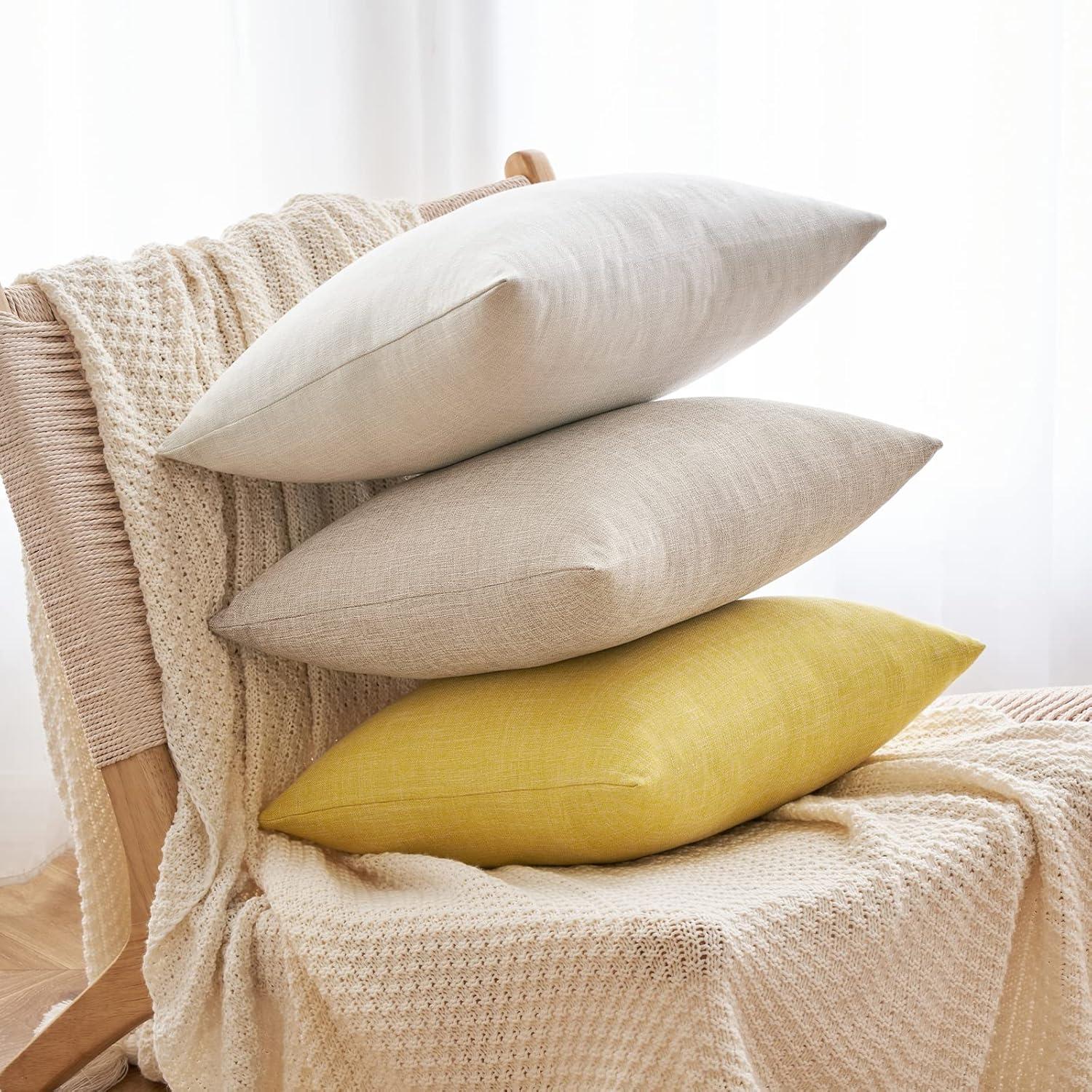 imageMIULEE Pack of 2 Decorative Linen Burlap Textured Pillow Covers Farmhouse Boho Accent Pillowcases Spring Home Decor for Couch Sofa Bedroom Living Room 18x18 Inch Light Olive GreenTaupe