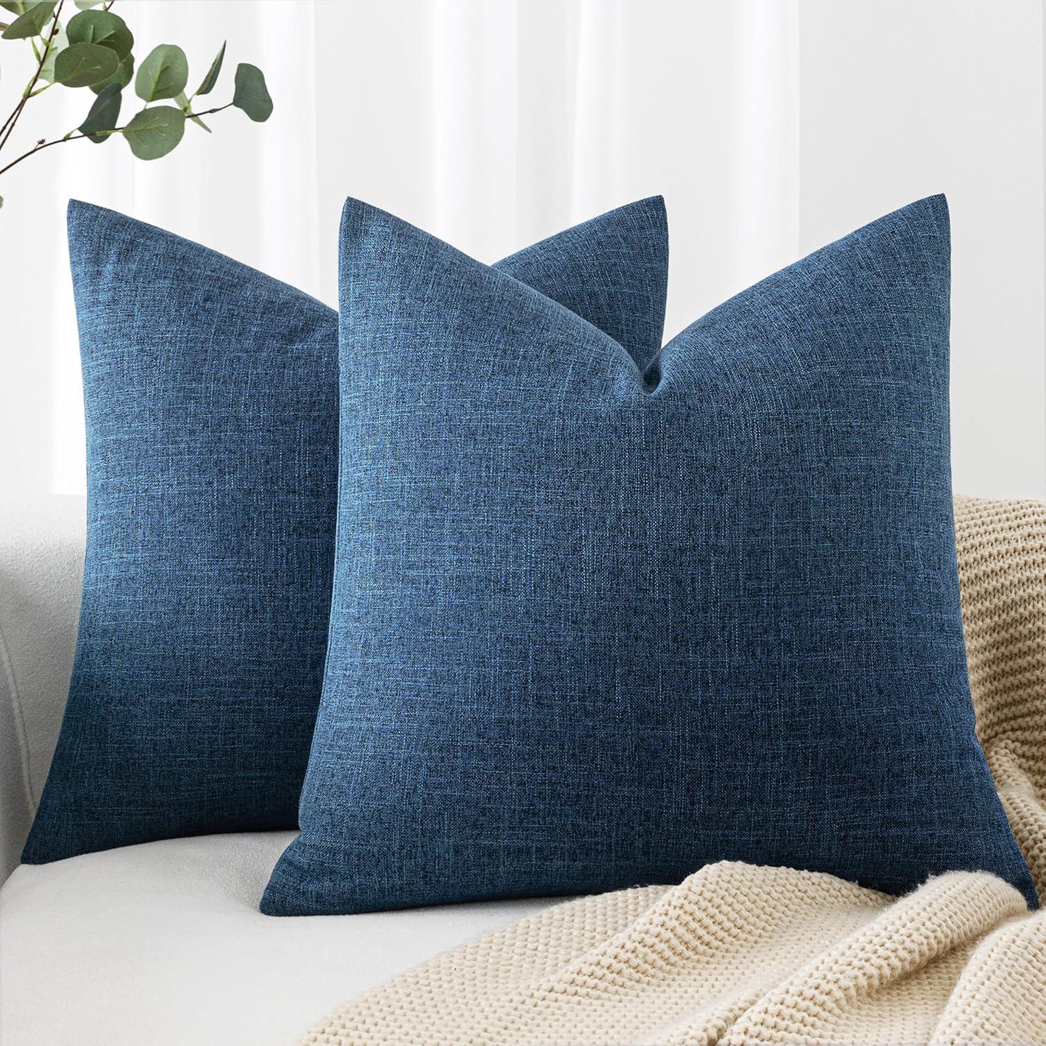 imageMIULEE Pack of 2 Decorative Linen Burlap Textured Pillow Covers Farmhouse Boho Accent Pillowcases Spring Home Decor for Couch Sofa Bedroom Living Room 18x18 Inch Light Olive GreenBlue