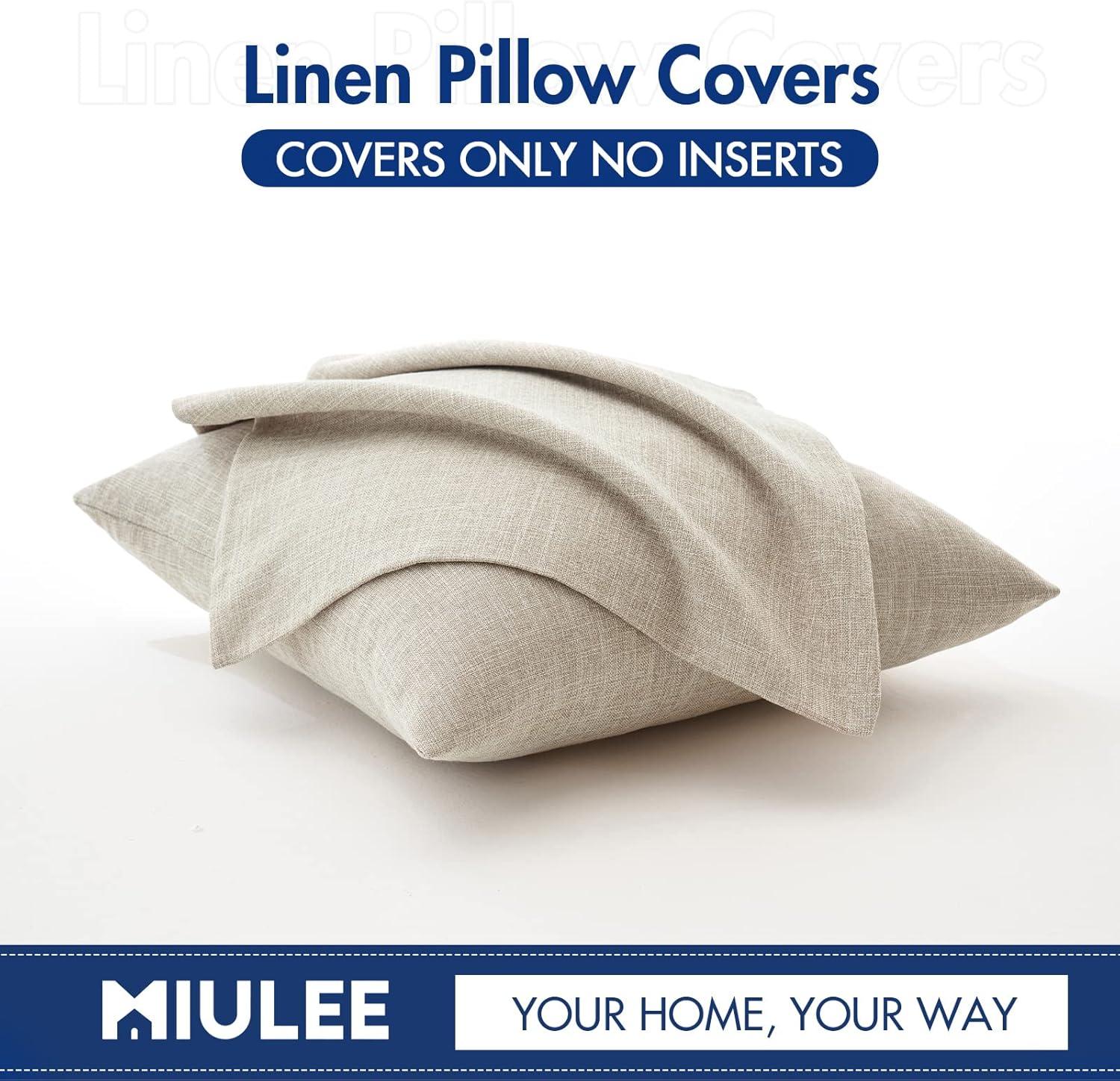imageMIULEE Pack of 2 Decorative Linen Burlap Textured Pillow Covers Farmhouse Boho Accent Pillowcases Spring Home Decor for Couch Sofa Bedroom Living Room 18x18 Inch Light Olive GreenTaupe