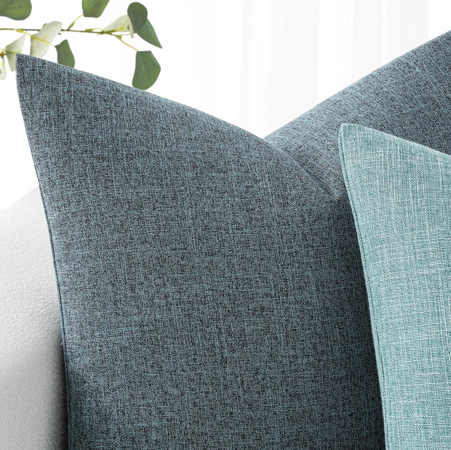 imageMIULEE Pack of 2 Decorative Linen Burlap Textured Pillow Covers Farmhouse Boho Accent Pillowcases Spring Home Decor for Couch Sofa Bedroom Living Room 18x18 Inch Light Olive GreenDusty Blue