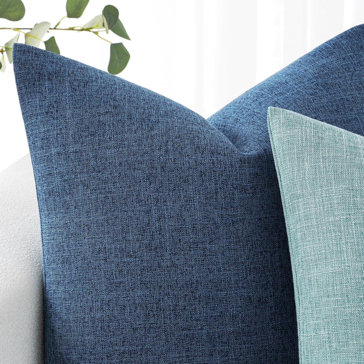 imageMIULEE Pack of 2 Decorative Linen Burlap Textured Pillow Covers Farmhouse Boho Accent Pillowcases Spring Home Decor for Couch Sofa Bedroom Living Room 18x18 Inch Light Olive GreenBlue