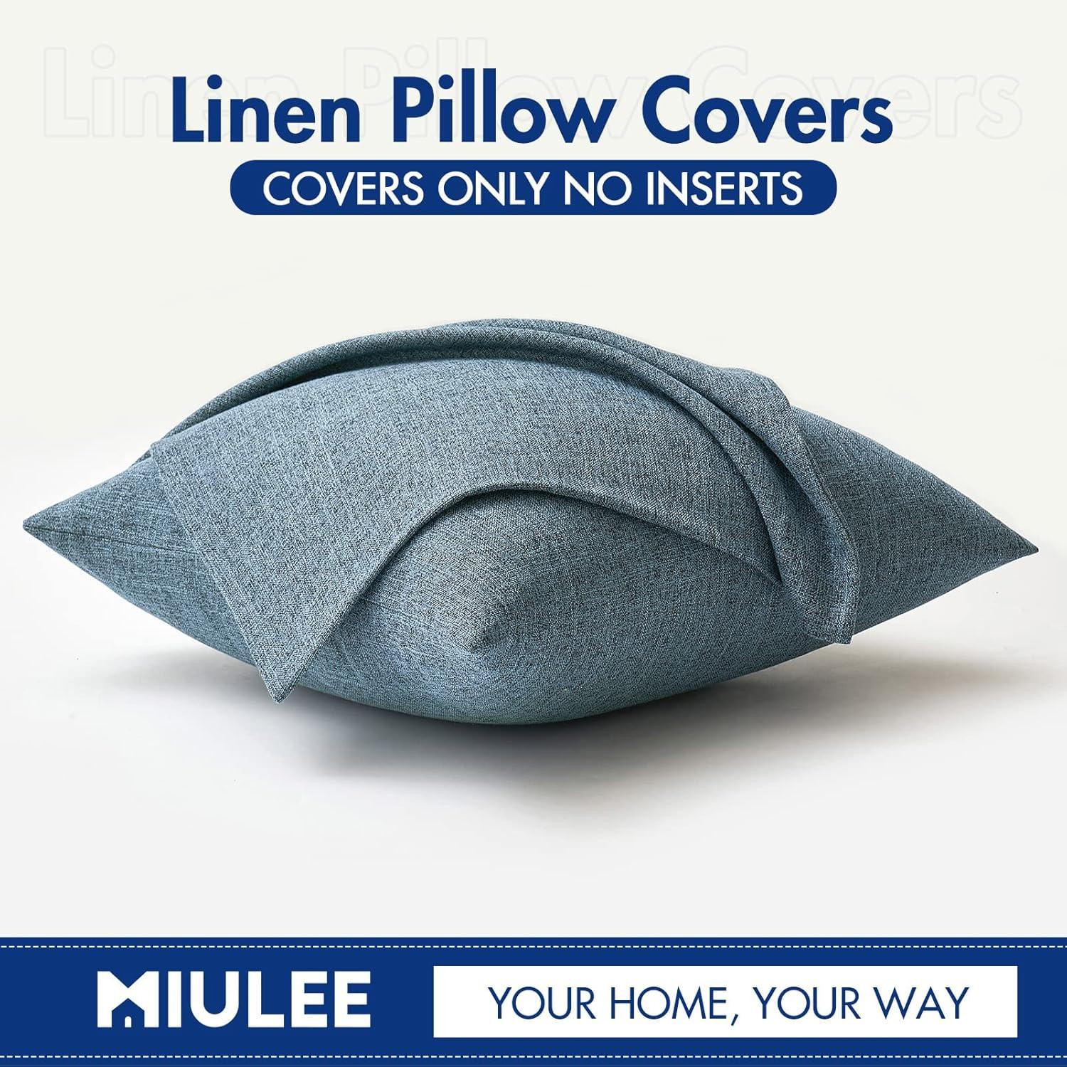 imageMIULEE Pack of 2 Decorative Linen Burlap Textured Pillow Covers Farmhouse Boho Accent Pillowcases Spring Home Decor for Couch Sofa Bedroom Living Room 18x18 Inch Light Olive GreenDusty Blue