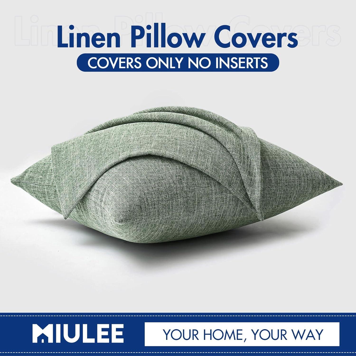 imageMIULEE Pack of 2 Decorative Linen Burlap Textured Pillow Covers Farmhouse Boho Accent Pillowcases Spring Home Decor for Couch Sofa Bedroom Living Room 18x18 Inch Light Olive GreenSage Green