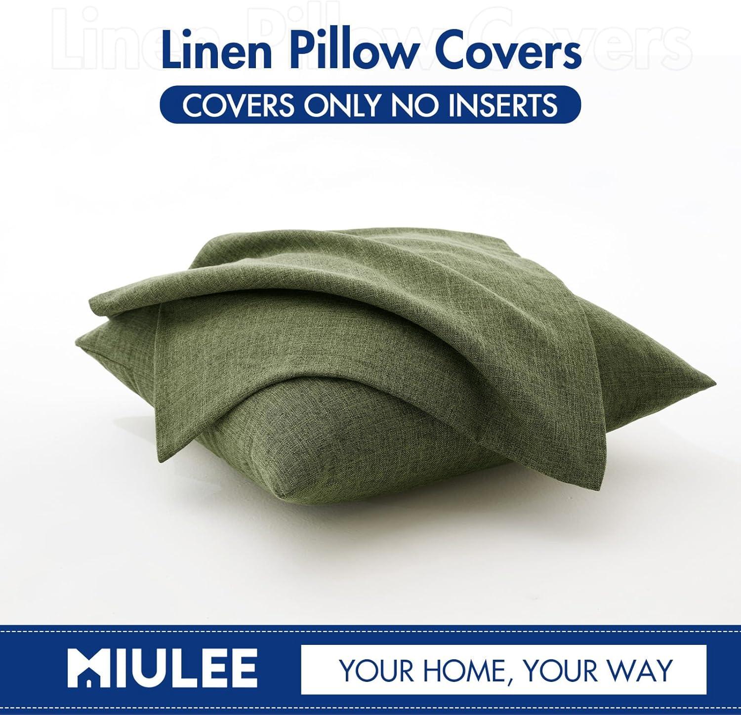 imageMIULEE Pack of 2 Decorative Linen Burlap Textured Pillow Covers Farmhouse Boho Accent Pillowcases Spring Home Decor for Couch Sofa Bedroom Living Room 18x18 Inch Light Olive GreenDark Olive Green
