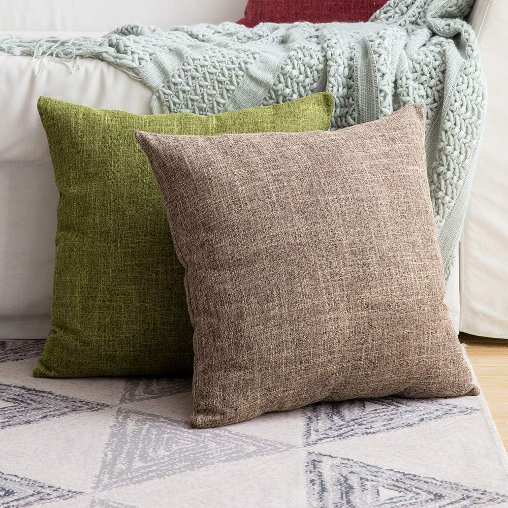 imageMIULEE Pack of 2 Decorative Linen Burlap Textured Pillow Covers Farmhouse Boho Accent Pillowcases Spring Home Decor for Couch Sofa Bedroom Living Room 18x18 Inch Light Olive GreenBrown