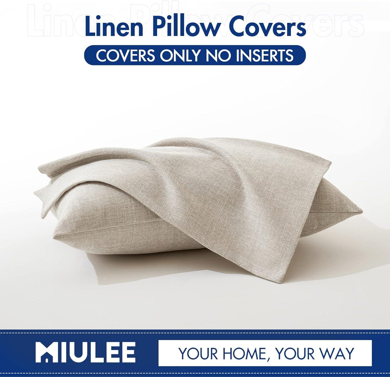 imageMIULEE Pack of 2 Decorative Linen Burlap Textured Pillow Covers Farmhouse Boho Accent Pillowcases Spring Home Decor for Couch Sofa Bedroom Living Room 18x18 Inch Light Olive GreenTaupe