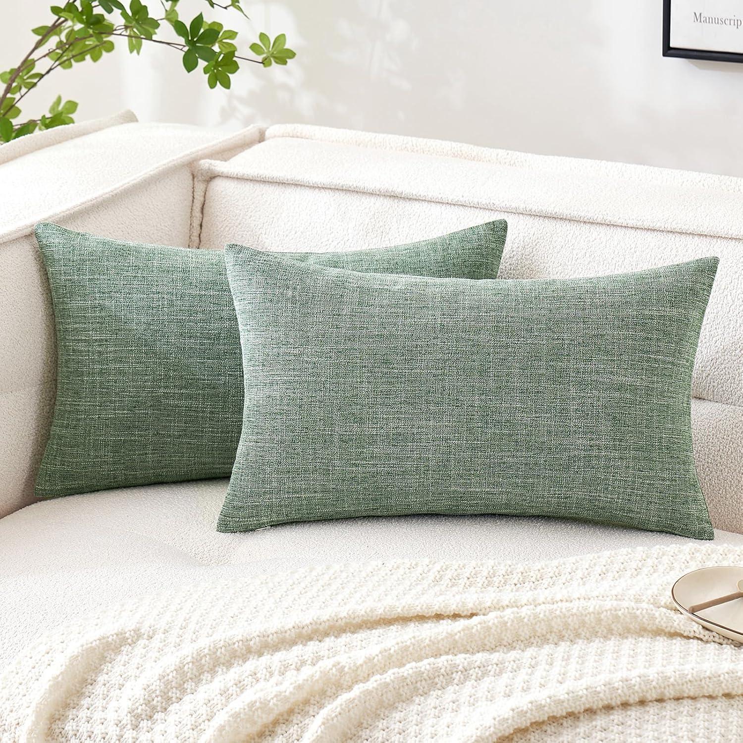 imageMIULEE Pack of 2 Decorative Linen Burlap Textured Pillow Covers Farmhouse Boho Accent Pillowcases Spring Home Decor for Couch Sofa Bedroom Living Room 18x18 Inch Light Olive GreenSage Green