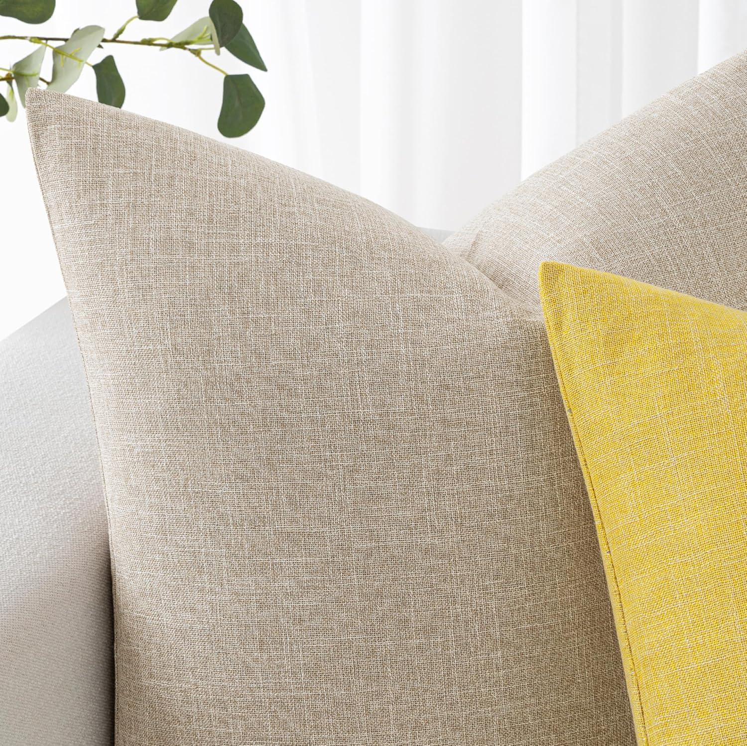 imageMIULEE Pack of 2 Decorative Linen Burlap Textured Pillow Covers Farmhouse Boho Accent Pillowcases Spring Home Decor for Couch Sofa Bedroom Living Room 18x18 Inch Light Olive GreenTaupe