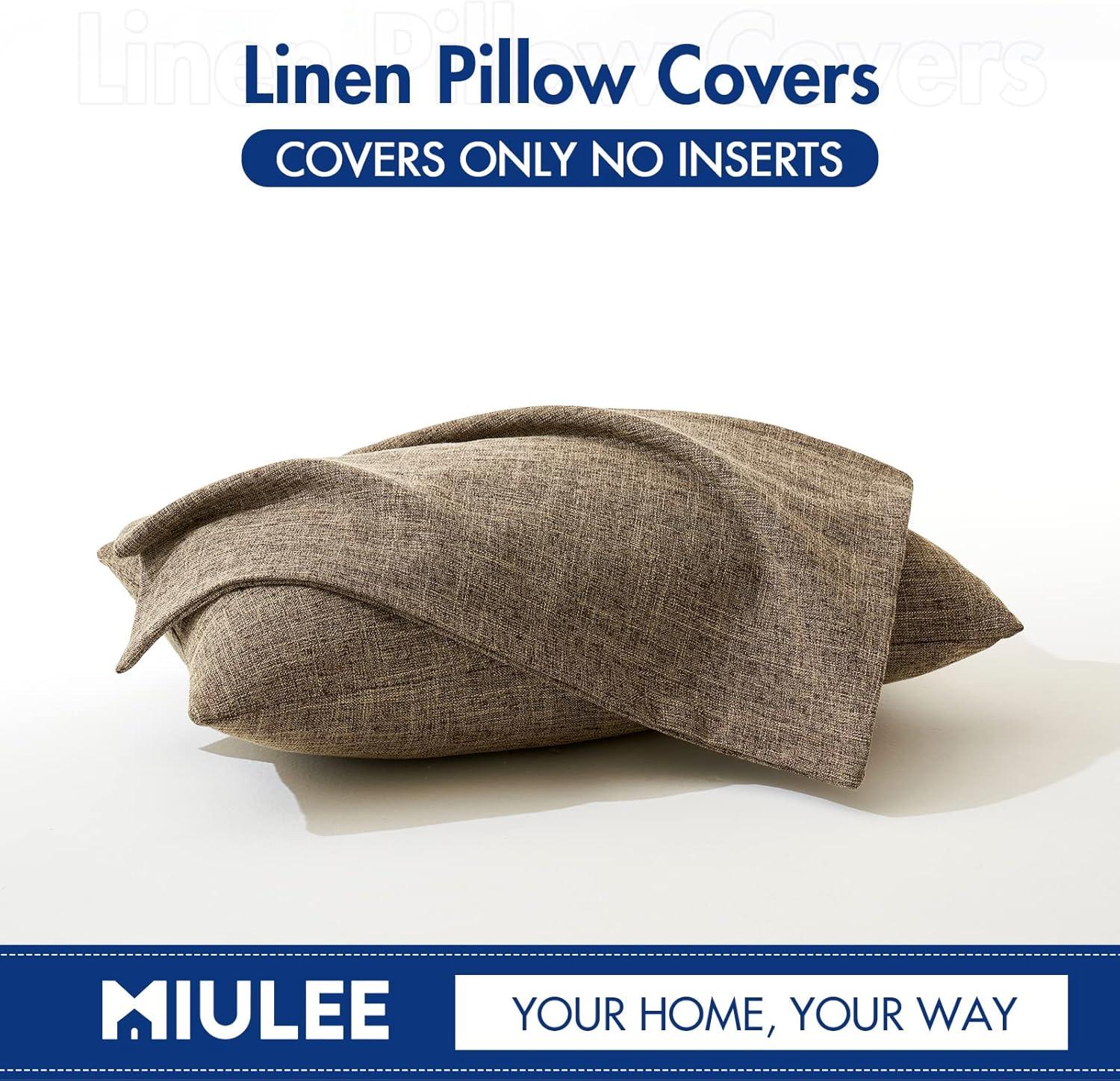 imageMIULEE Pack of 2 Decorative Linen Burlap Textured Pillow Covers Farmhouse Boho Accent Pillowcases Spring Home Decor for Couch Sofa Bedroom Living Room 18x18 Inch Light Olive GreenBrown