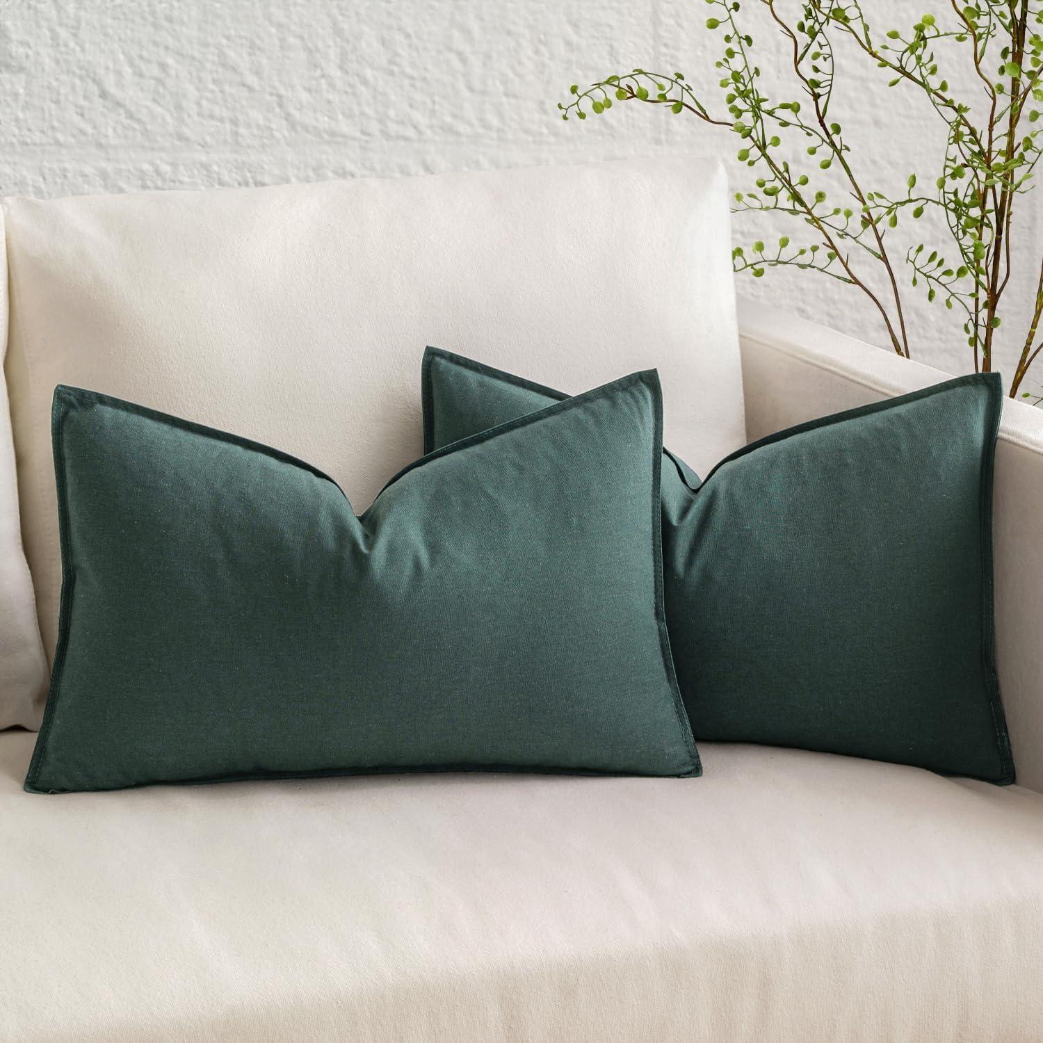 imageMIULEE Pack of 2 Decorative Linen Pillow Covers Boho Farmhouse Modern Soft Accent Throw Pillows Neutral Cushion Covers for Sofa Couch Bed Living Room Home Decor 18x18 Inch Olive GreenDeep Green