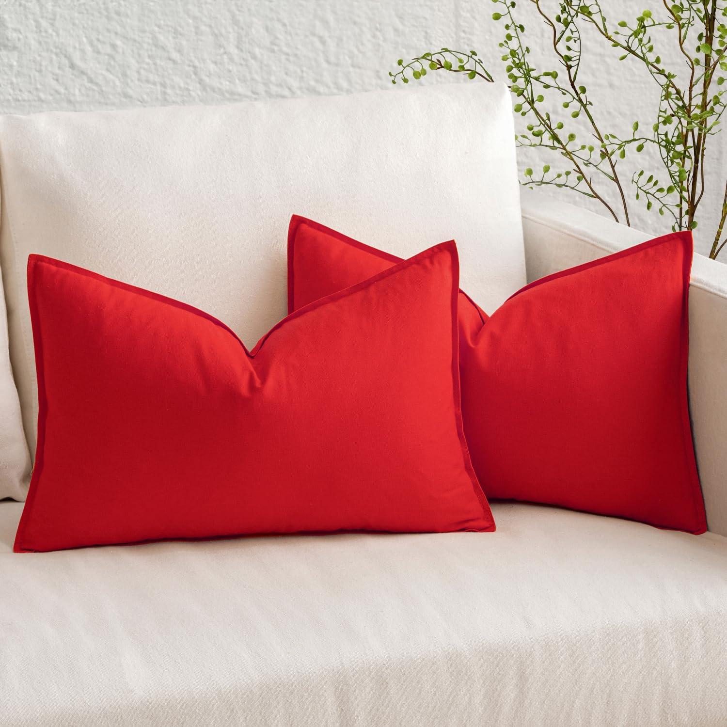 imageMIULEE Pack of 2 Decorative Linen Pillow Covers Boho Farmhouse Modern Soft Accent Throw Pillows Neutral Cushion Covers for Sofa Couch Bed Living Room Home Decor 18x18 Inch Olive GreenChristmas Red