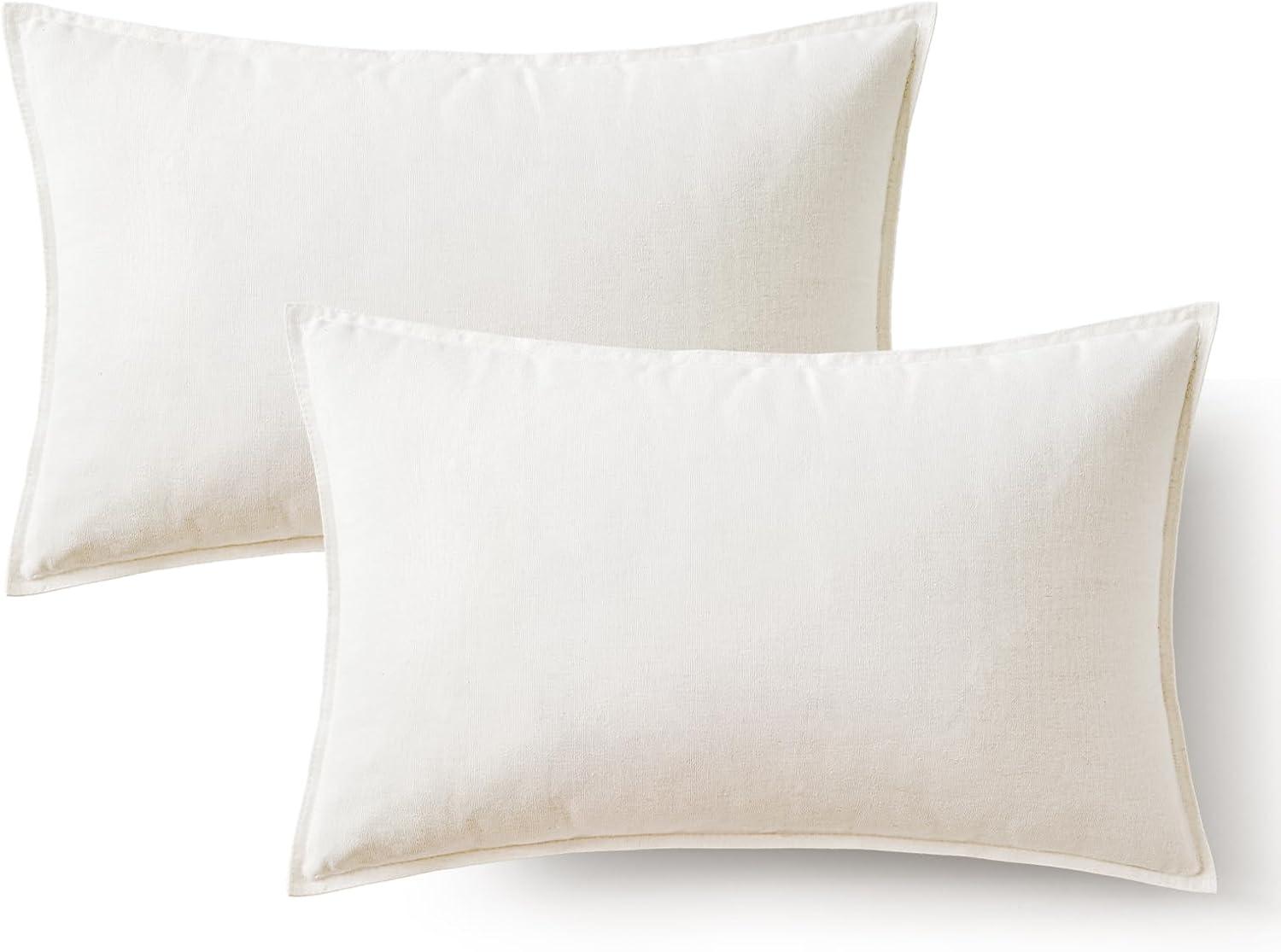 imageMIULEE Pack of 2 Decorative Linen Pillow Covers Boho Farmhouse Modern Soft Accent Throw Pillows Neutral Cushion Covers for Sofa Couch Bed Living Room Home Decor 18x18 Inch Olive GreenPure White