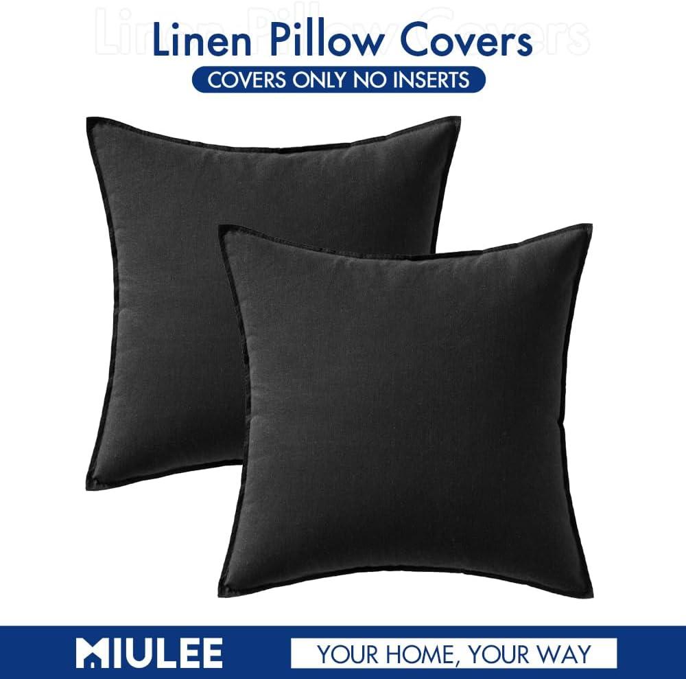 imageMIULEE Pack of 2 Decorative Linen Pillow Covers Boho Farmhouse Modern Soft Accent Throw Pillows Neutral Cushion Covers for Sofa Couch Bed Living Room Home Decor 18x18 Inch Olive GreenBlack