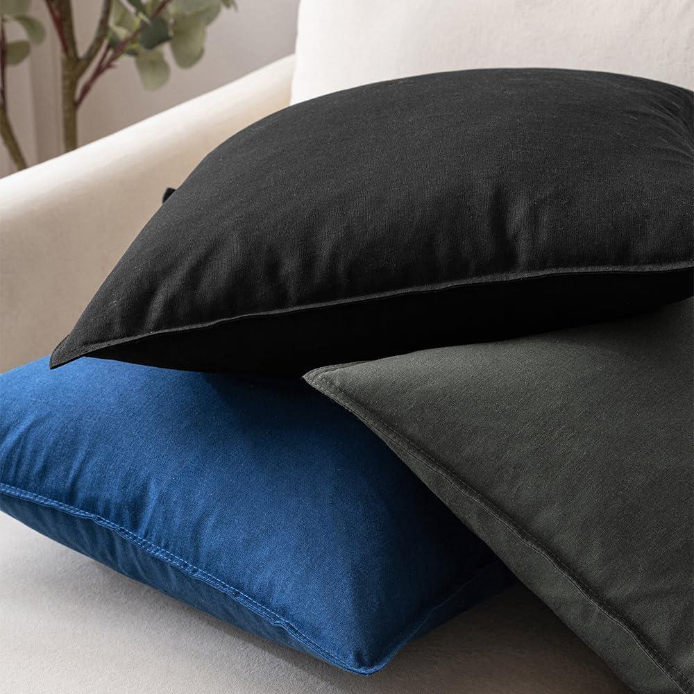 imageMIULEE Pack of 2 Decorative Linen Pillow Covers Boho Farmhouse Modern Soft Accent Throw Pillows Neutral Cushion Covers for Sofa Couch Bed Living Room Home Decor 18x18 Inch Olive GreenBlack