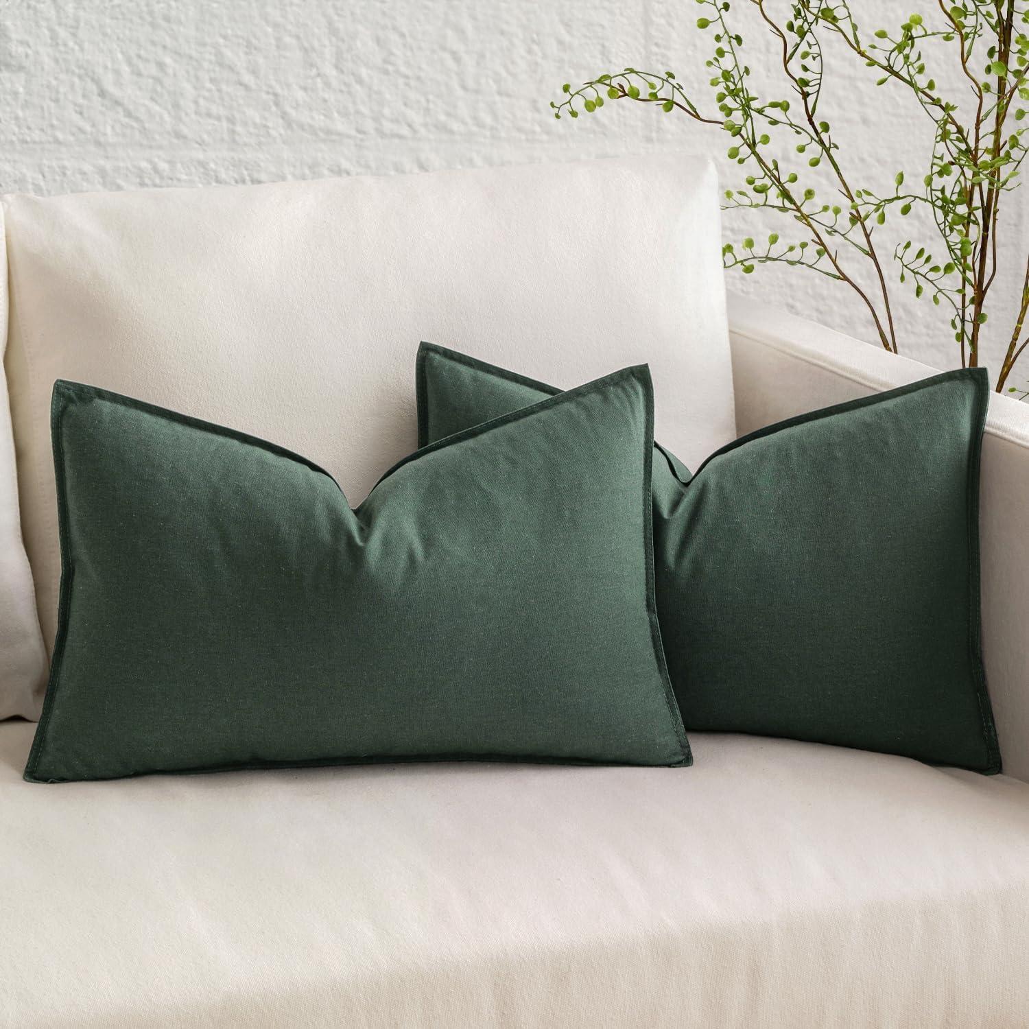 imageMIULEE Pack of 2 Decorative Linen Pillow Covers Boho Farmhouse Modern Soft Accent Throw Pillows Neutral Cushion Covers for Sofa Couch Bed Living Room Home Decor 18x18 Inch Olive GreenDark Green