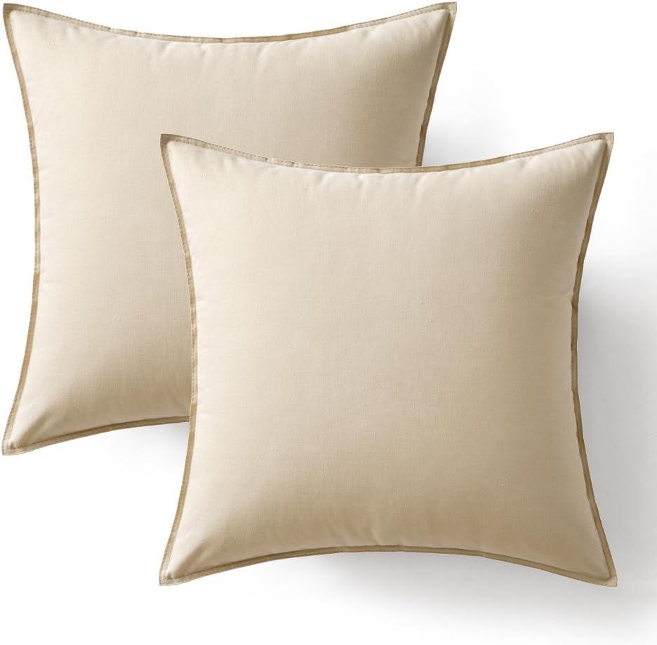 imageMIULEE Pack of 2 Decorative Linen Pillow Covers Boho Farmhouse Modern Soft Accent Throw Pillows Neutral Cushion Covers for Sofa Couch Bed Living Room Home Decor 18x18 Inch Olive GreenBeige