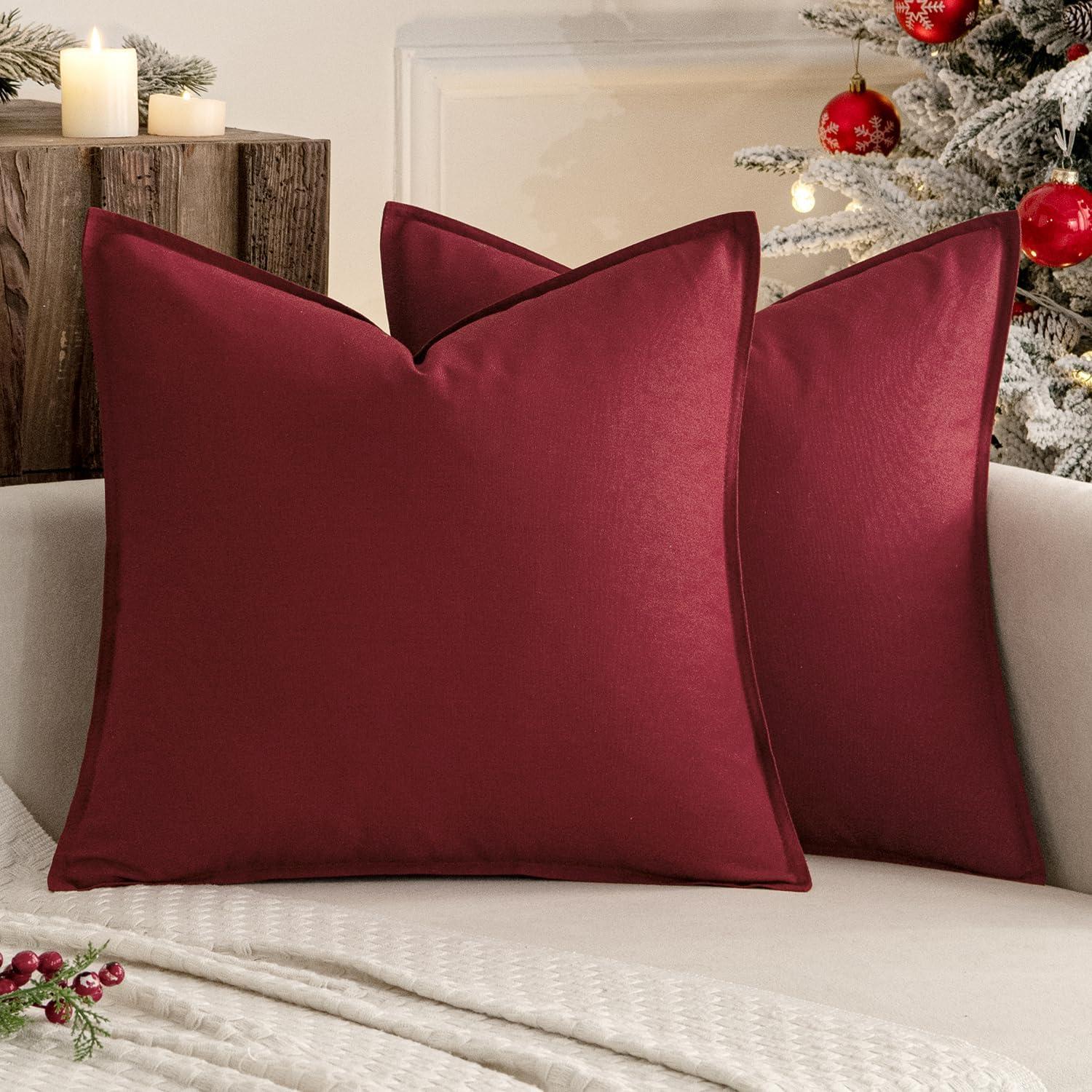 imageMIULEE Pack of 2 Decorative Linen Pillow Covers Boho Farmhouse Modern Soft Accent Throw Pillows Neutral Cushion Covers for Sofa Couch Bed Living Room Home Decor 18x18 Inch Olive GreenBurgundy Red