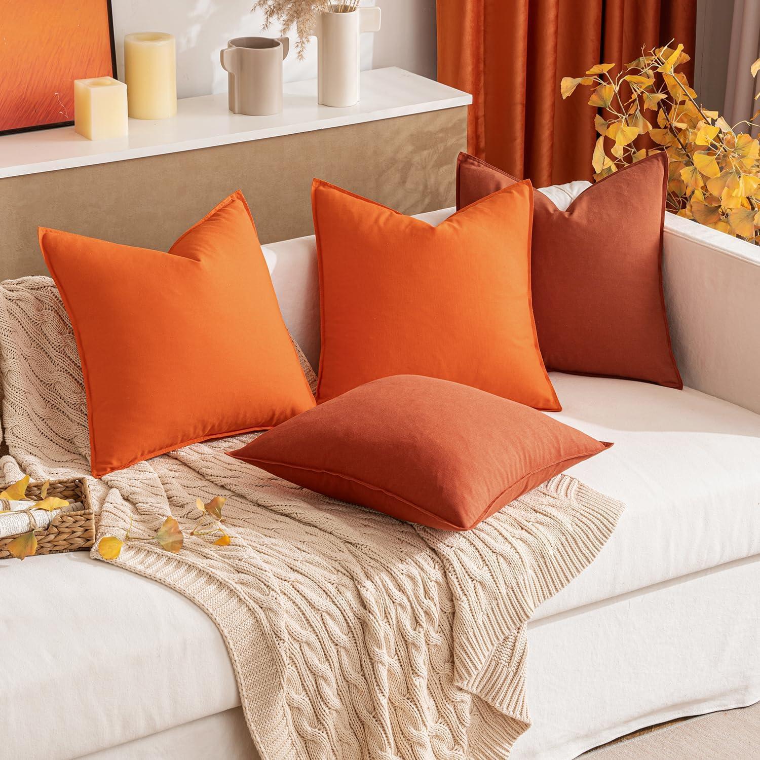 imageMIULEE Pack of 2 Decorative Linen Pillow Covers Boho Farmhouse Modern Soft Accent Throw Pillows Neutral Cushion Covers for Sofa Couch Bed Living Room Home Decor 18x18 Inch Olive GreenBurnt Orange
