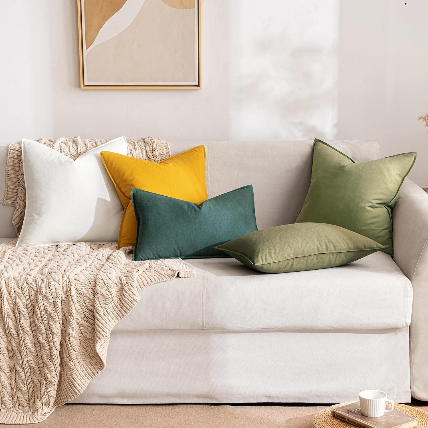 imageMIULEE Pack of 2 Decorative Linen Pillow Covers Boho Farmhouse Modern Soft Accent Throw Pillows Neutral Cushion Covers for Sofa Couch Bed Living Room Home Decor 18x18 Inch Olive GreenDeep Green