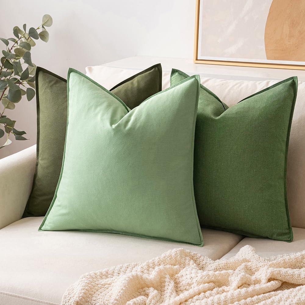 imageMIULEE Pack of 2 Decorative Linen Pillow Covers Boho Farmhouse Modern Soft Accent Throw Pillows Neutral Cushion Covers for Sofa Couch Bed Living Room Home Decor 18x18 Inch Olive GreenOlive Green