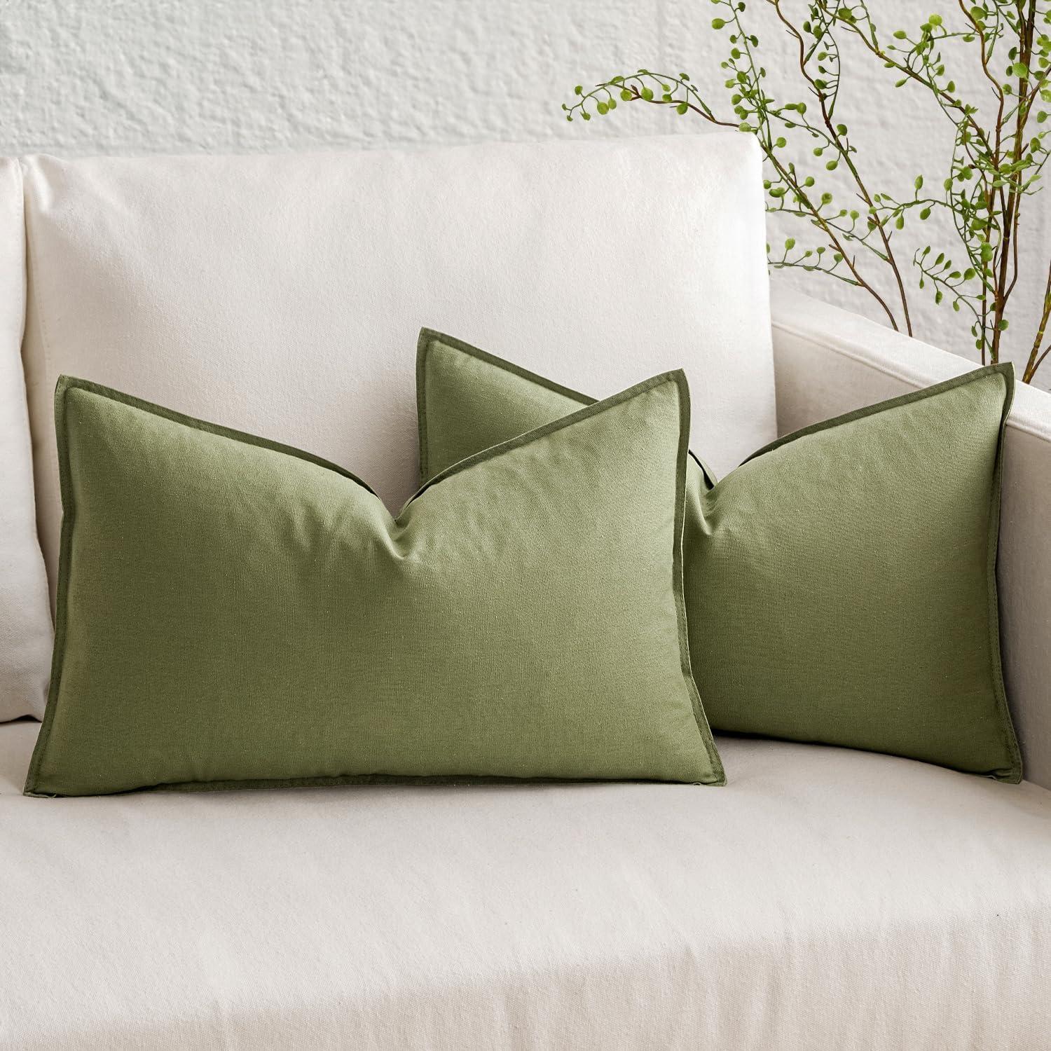 imageMIULEE Pack of 2 Decorative Linen Pillow Covers Boho Farmhouse Modern Soft Accent Throw Pillows Neutral Cushion Covers for Sofa Couch Bed Living Room Home Decor 18x18 Inch Olive GreenSage Green