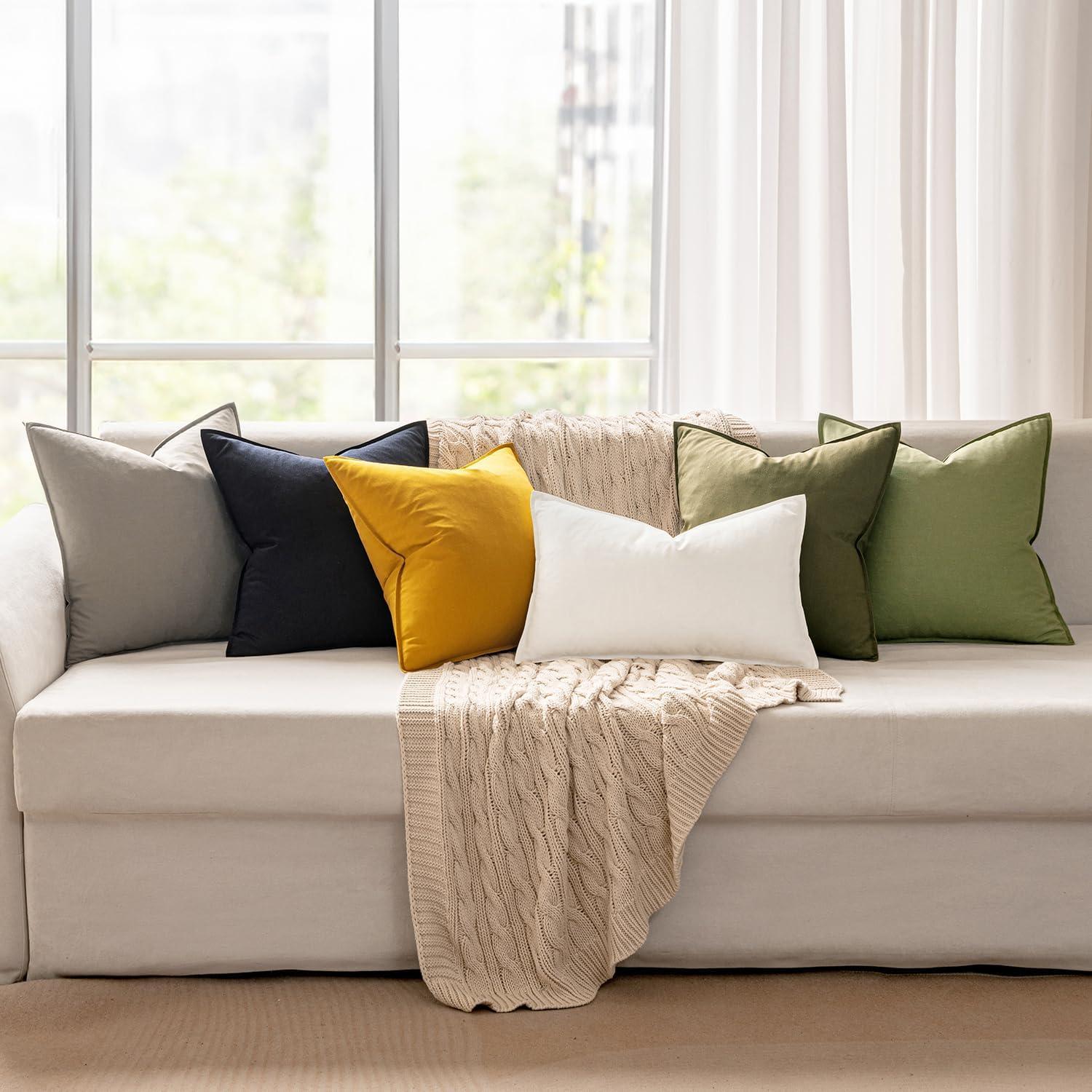 imageMIULEE Pack of 2 Decorative Linen Pillow Covers Boho Farmhouse Modern Soft Accent Throw Pillows Neutral Cushion Covers for Sofa Couch Bed Living Room Home Decor 18x18 Inch Olive GreenLight Grey