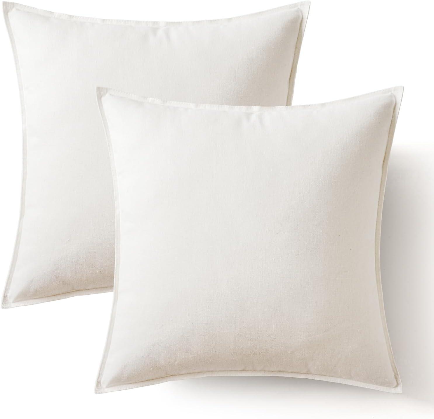 imageMIULEE Pack of 2 Decorative Linen Pillow Covers Boho Farmhouse Modern Soft Accent Throw Pillows Neutral Cushion Covers for Sofa Couch Bed Living Room Home Decor 18x18 Inch Olive GreenPure White