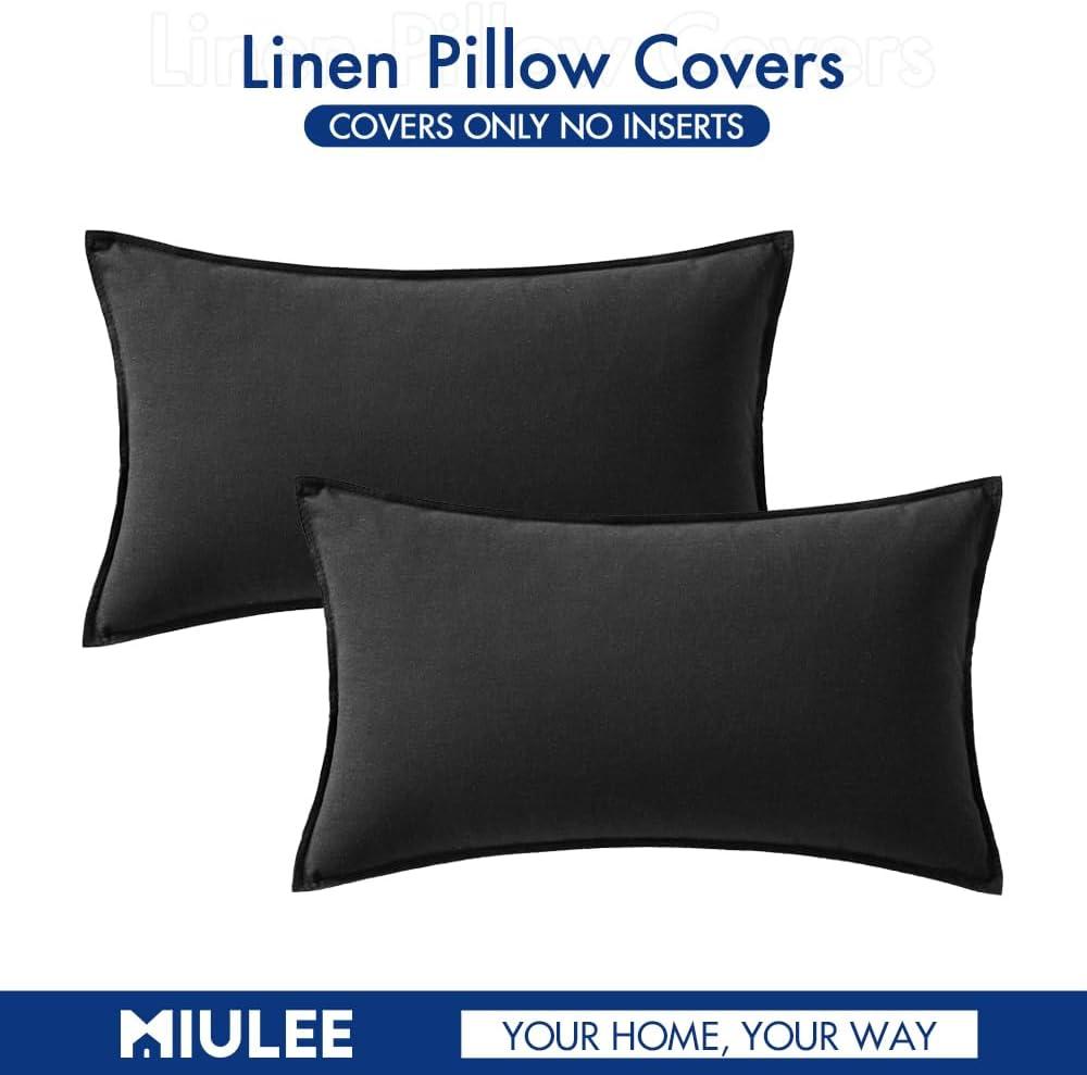 imageMIULEE Pack of 2 Decorative Linen Pillow Covers Boho Farmhouse Modern Soft Accent Throw Pillows Neutral Cushion Covers for Sofa Couch Bed Living Room Home Decor 18x18 Inch Olive GreenBlack
