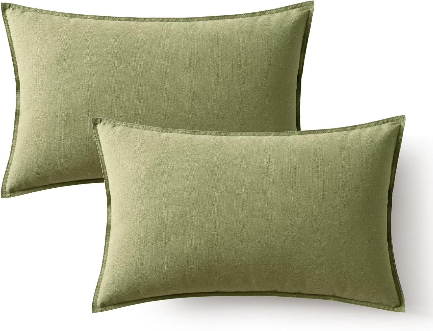 imageMIULEE Pack of 2 Decorative Linen Pillow Covers Boho Farmhouse Modern Soft Accent Throw Pillows Neutral Cushion Covers for Sofa Couch Bed Living Room Home Decor 18x18 Inch Olive GreenSage Green